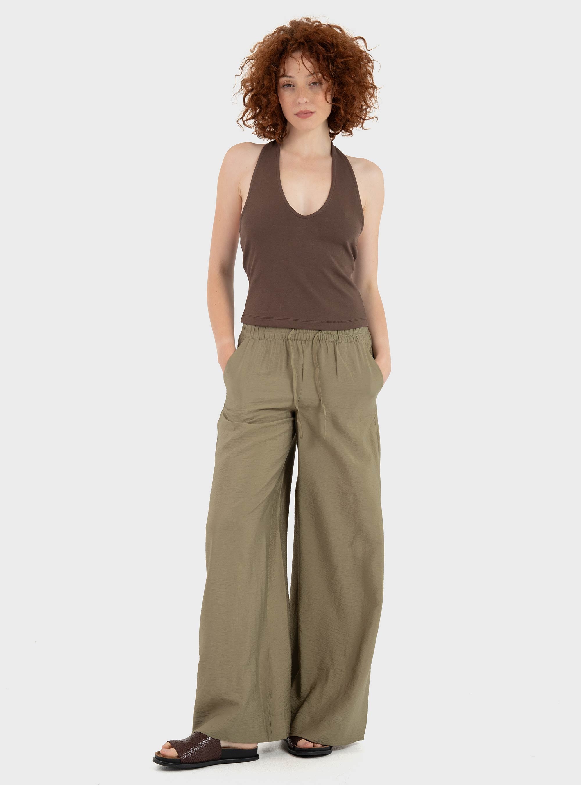 Jdy Troya Mid Waist Palazzo Pants - Olive 