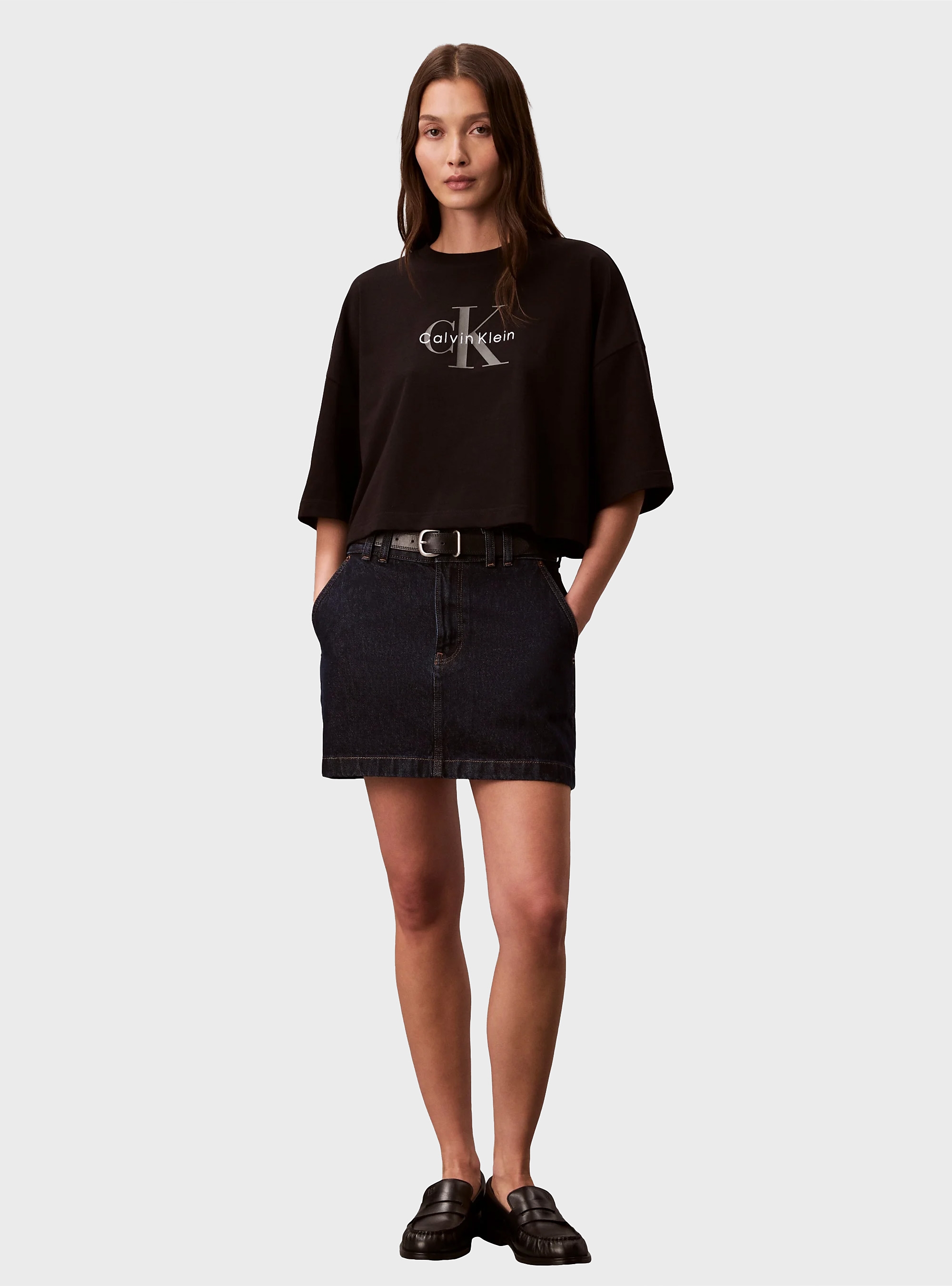 Calvin Klein BOXY CROP MONOLOGO TEE - Black