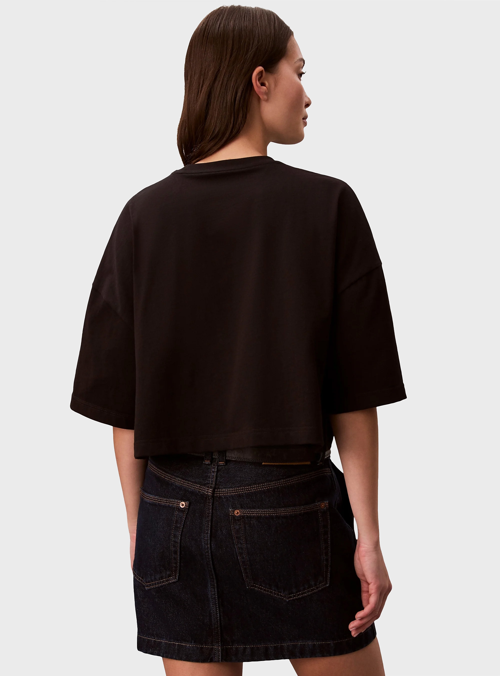 Calvin Klein BOXY CROP MONOLOGO TEE - Black