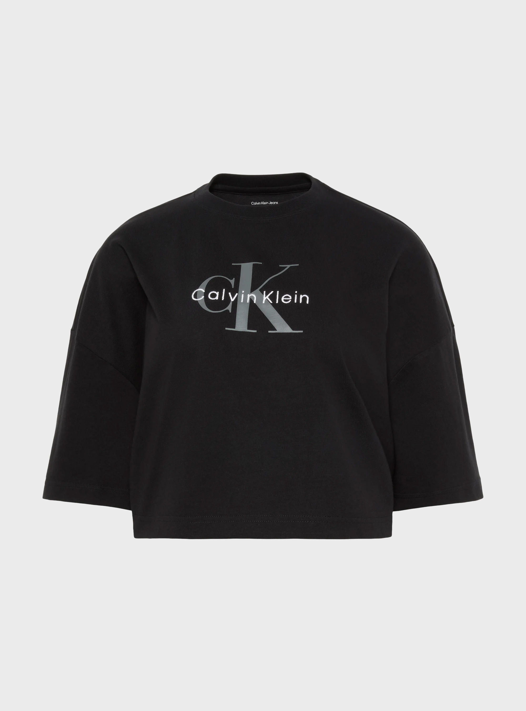 Calvin Klein BOXY CROP MONOLOGO TEE - Black