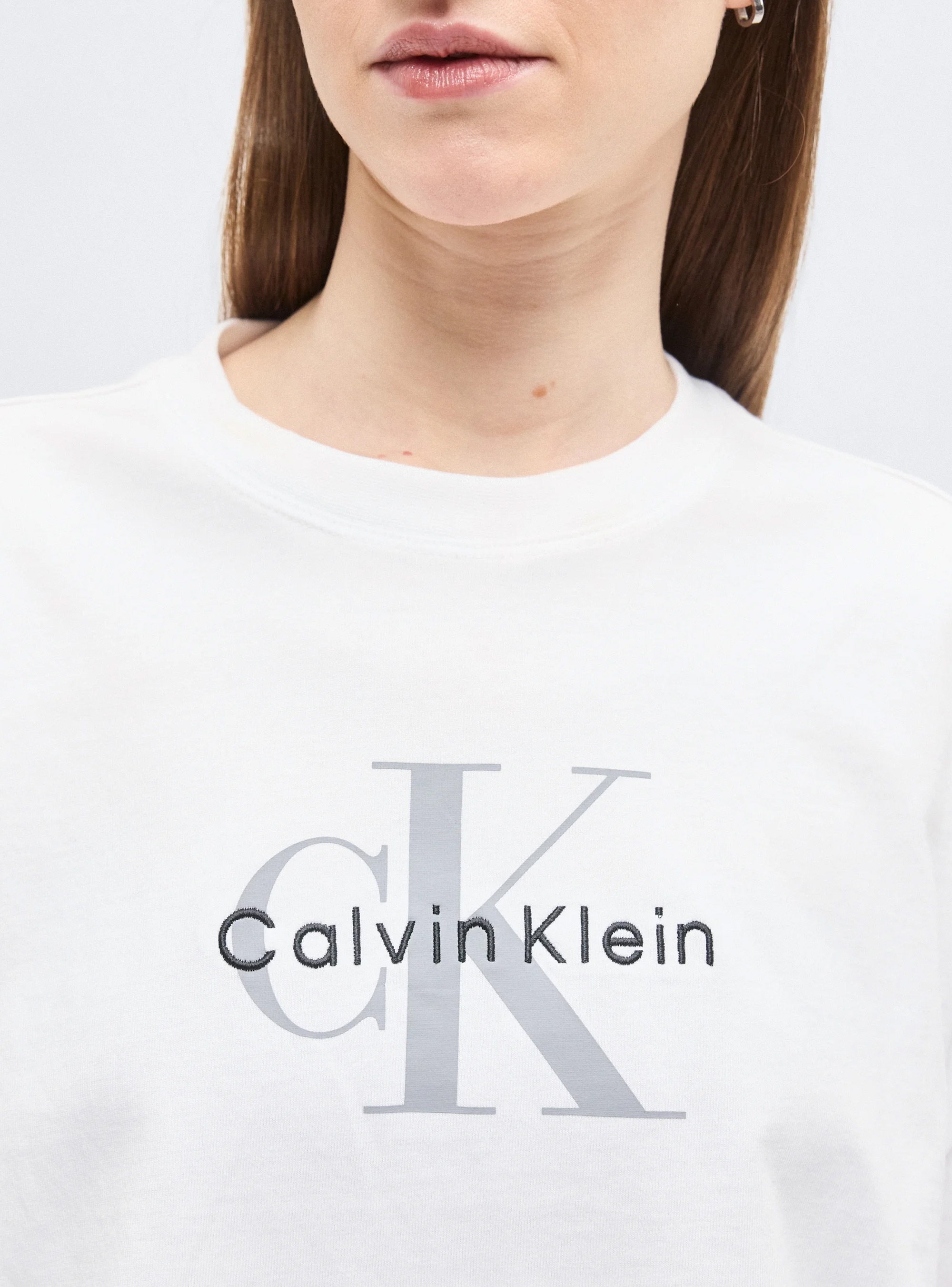 Calvin Klein BOXY CROP MONOLOGO TEE - White