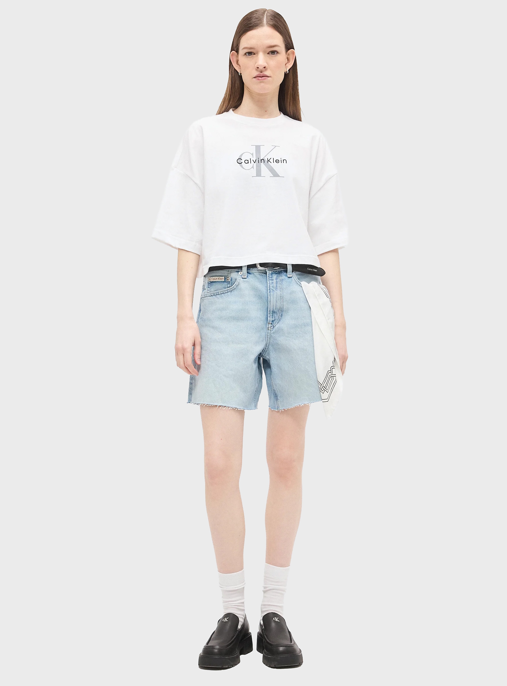 Calvin Klein BOXY CROP MONOLOGO TEE - White