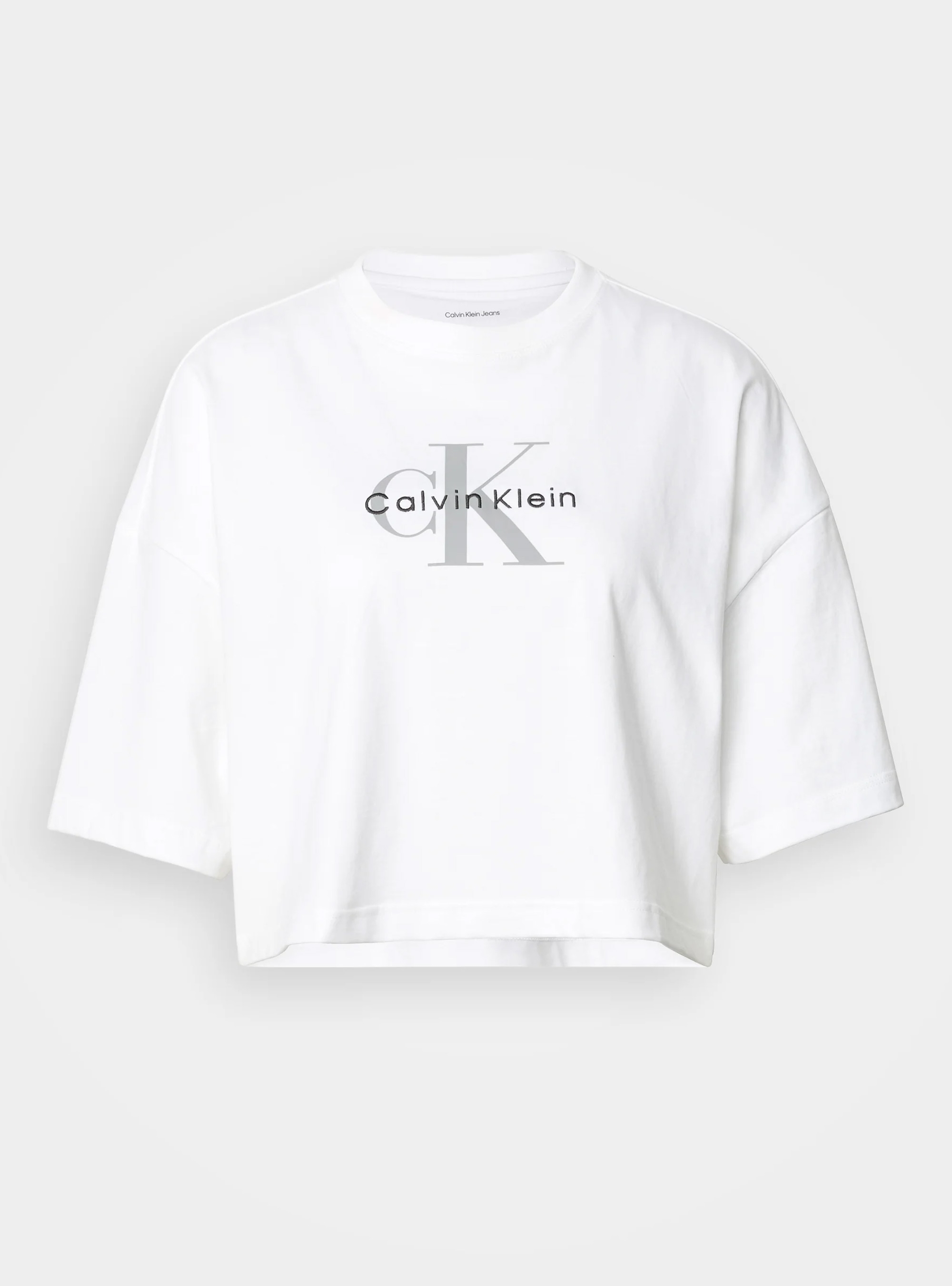 Calvin Klein BOXY CROP MONOLOGO TEE - White