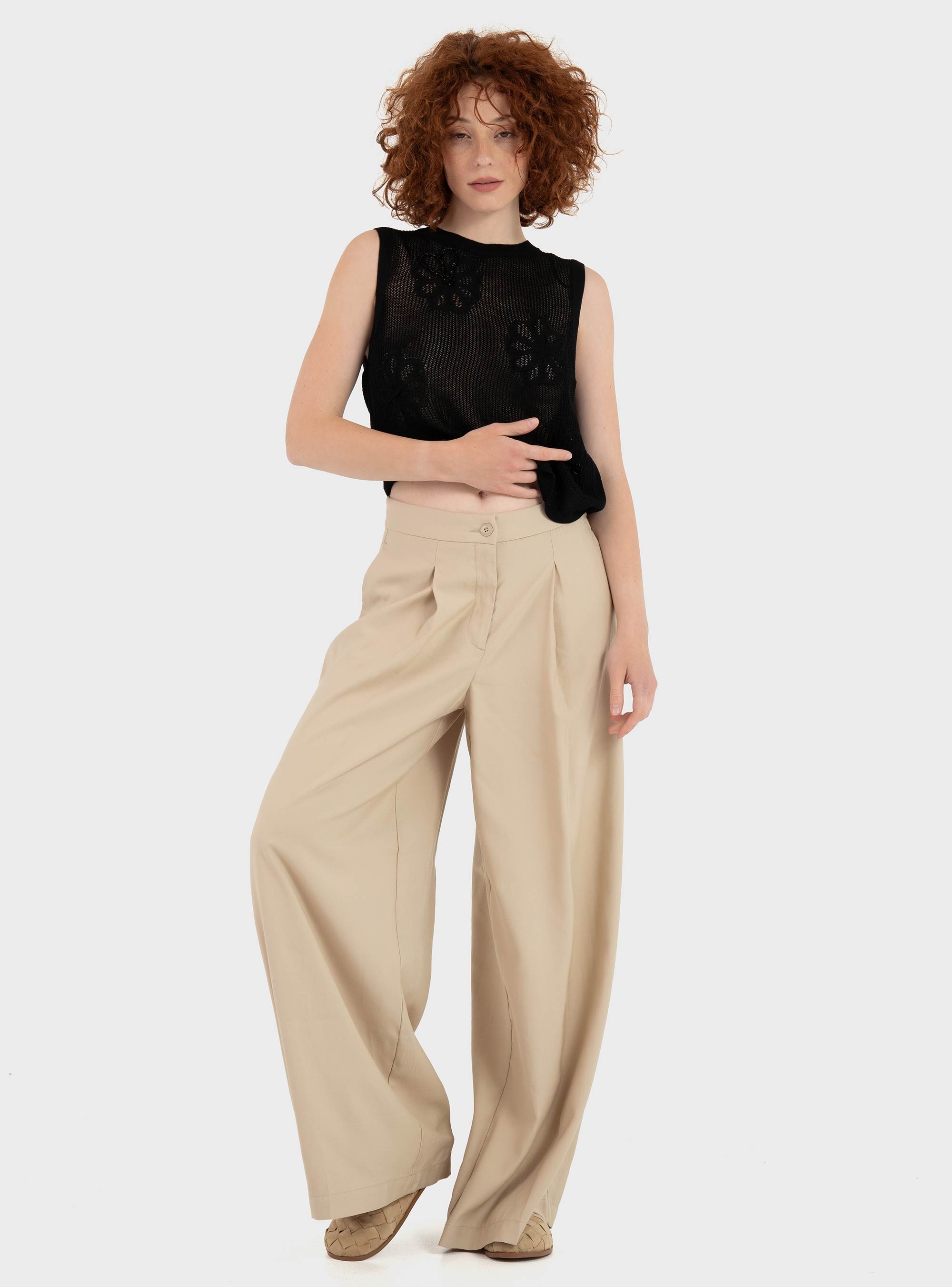 Only Tila High Waist X-Wide Pants - Dark Beige