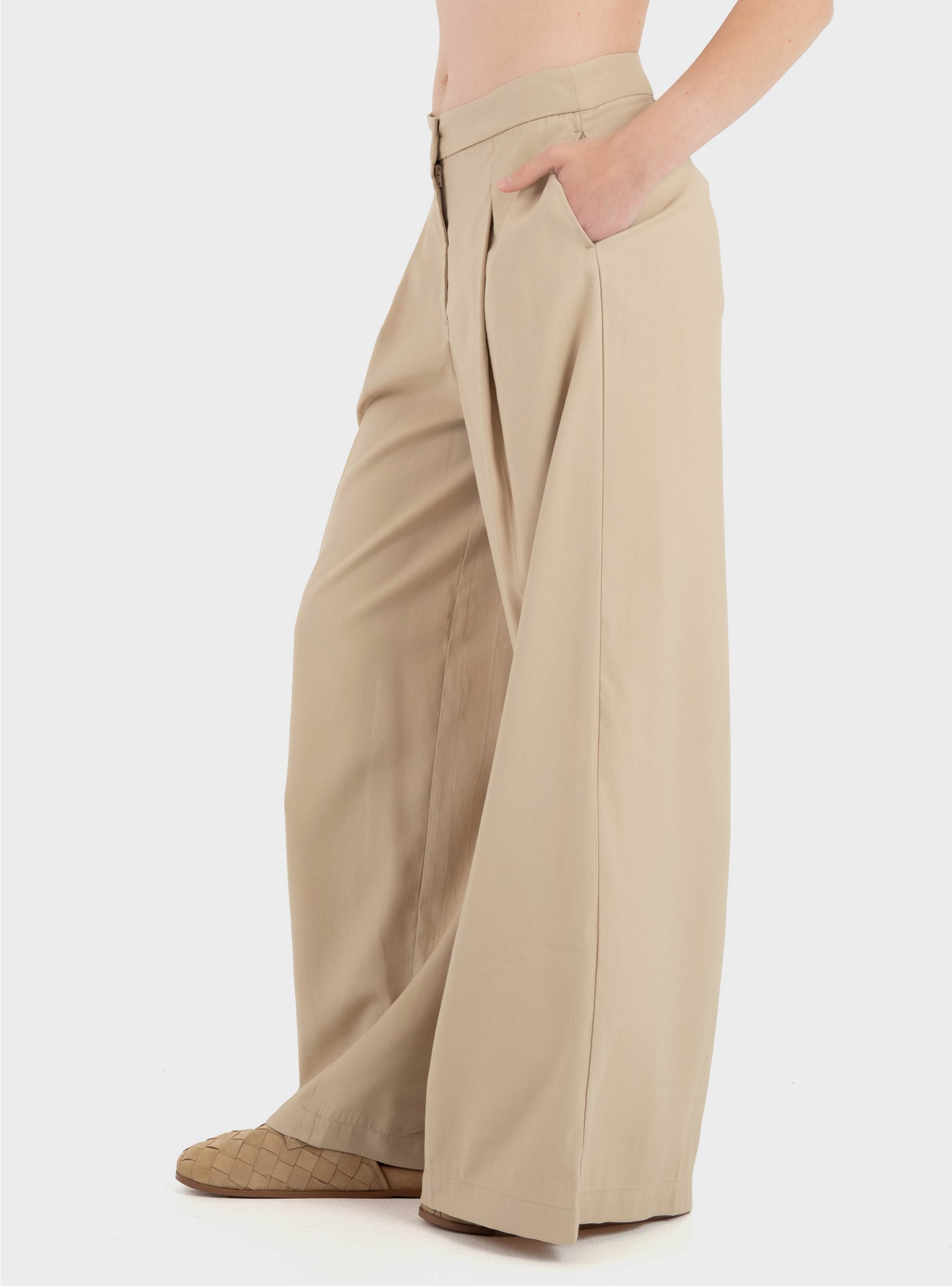 Only Tila High Waist X-Wide Pants - Dark Beige