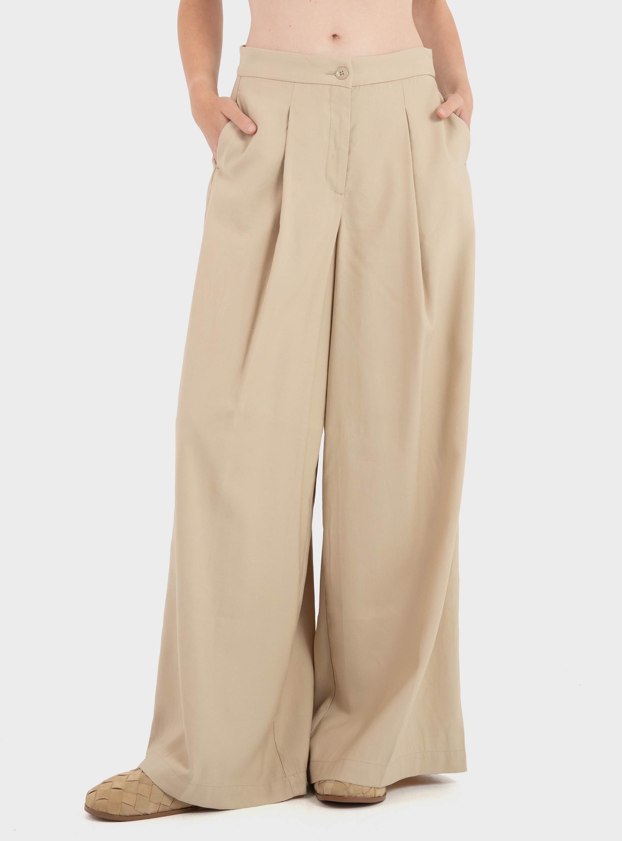 Only Tila High Waist X-Wide Pants - Dark Beige