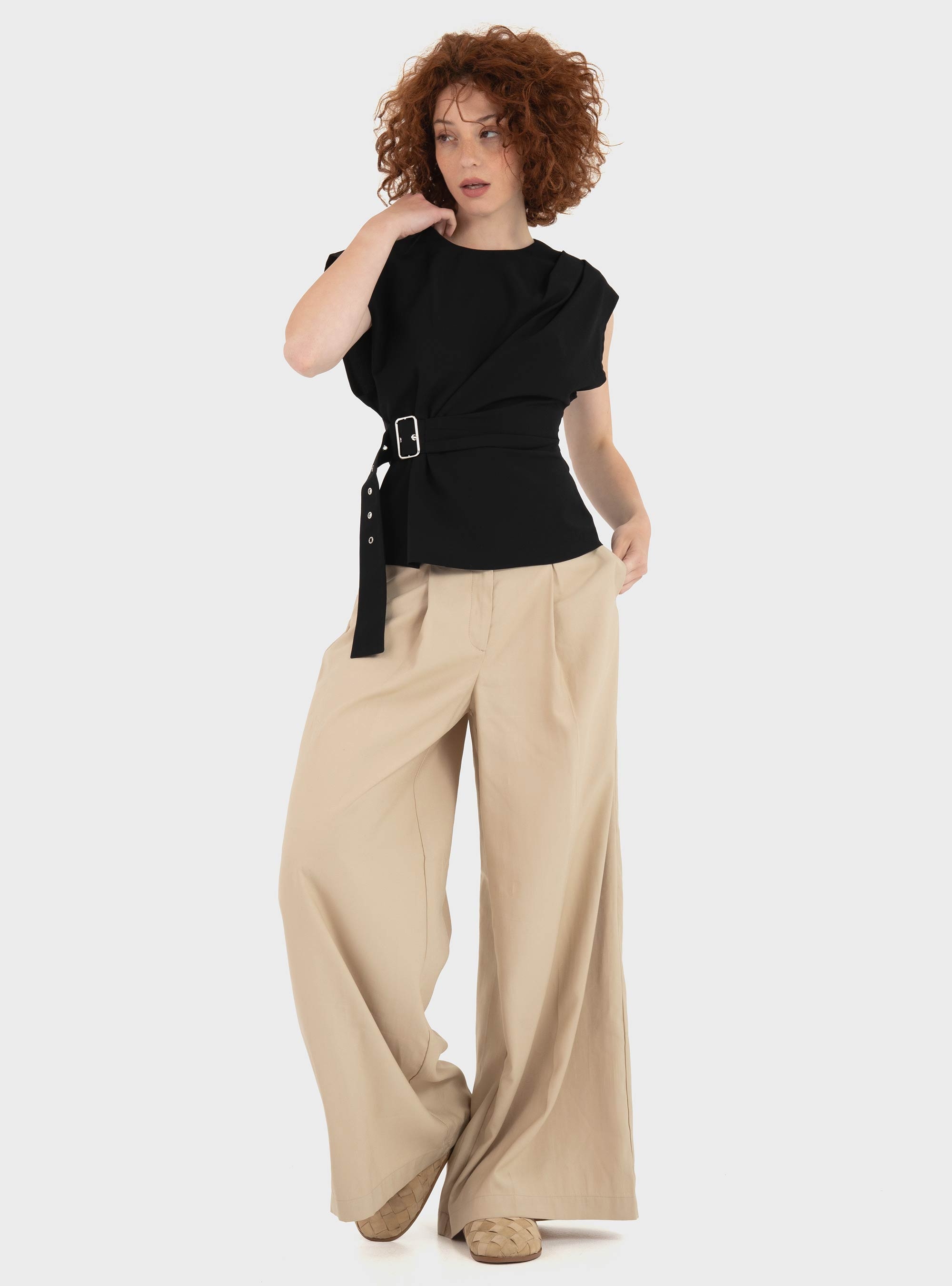 Only Tila High Waist X-Wide Pants - Dark Beige