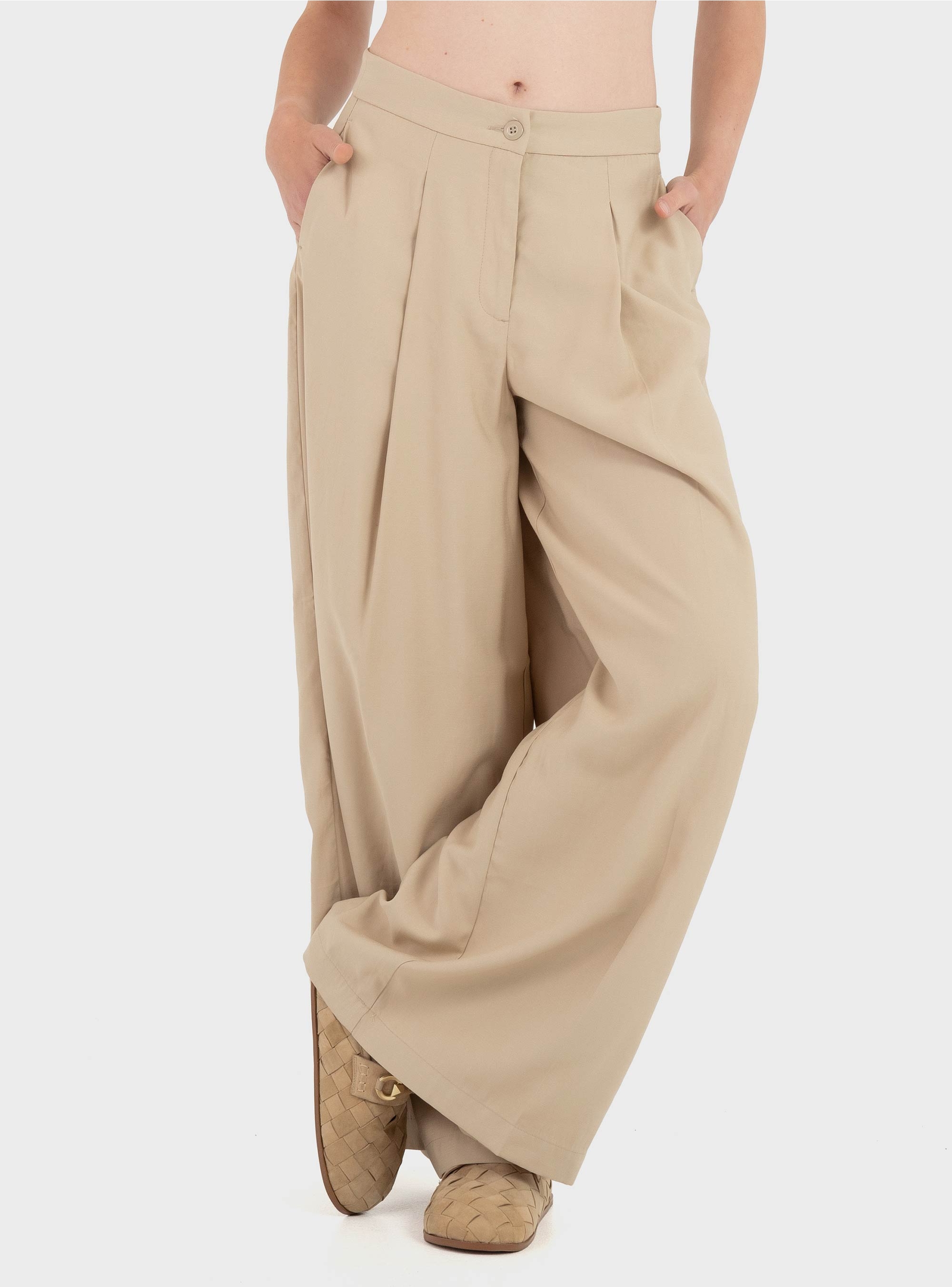 Only Tila High Waist X-Wide Pants - Dark Beige