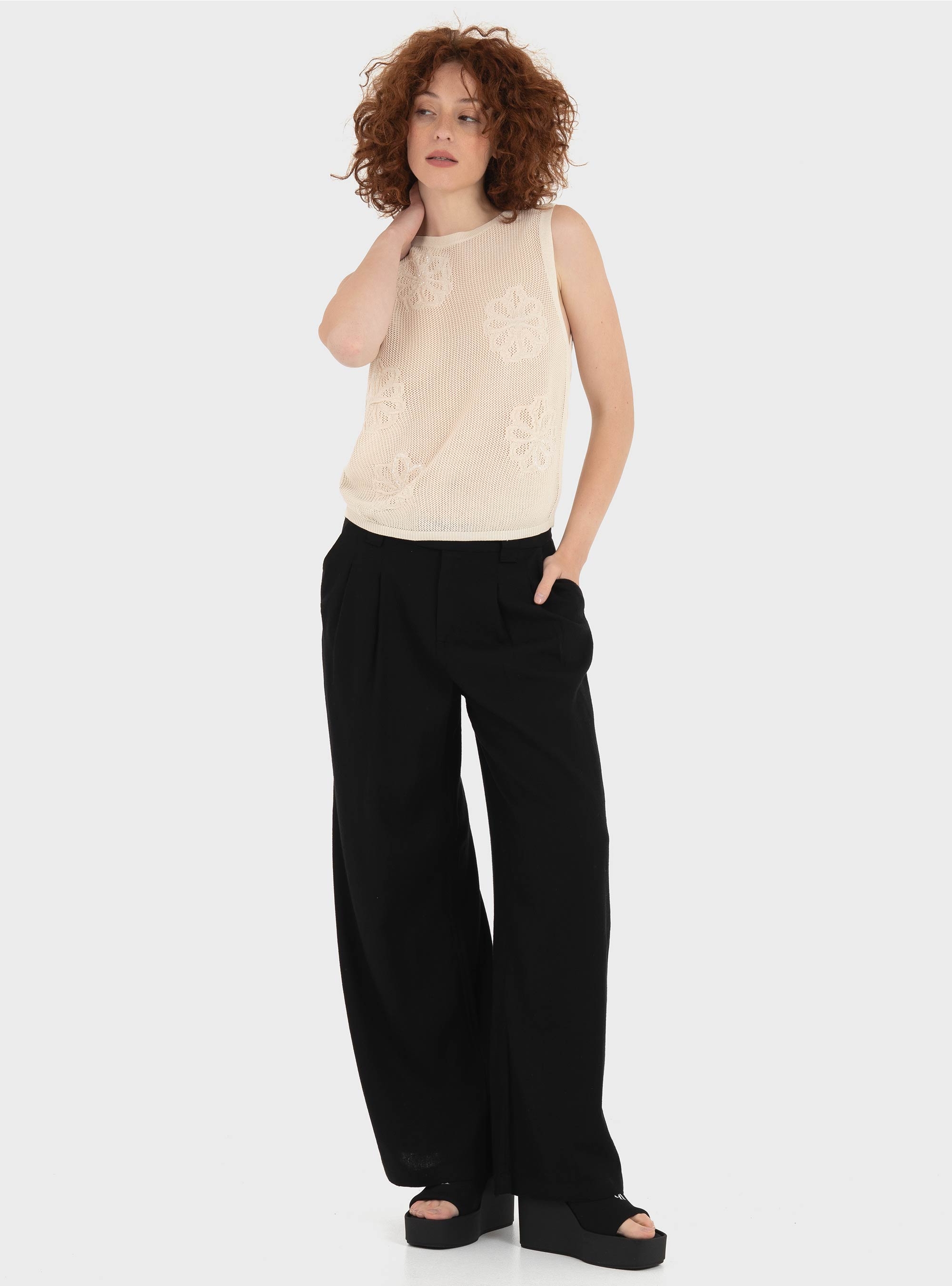 Only Svea-Goa Mid Waist Linen Blend Wide Pants - Black