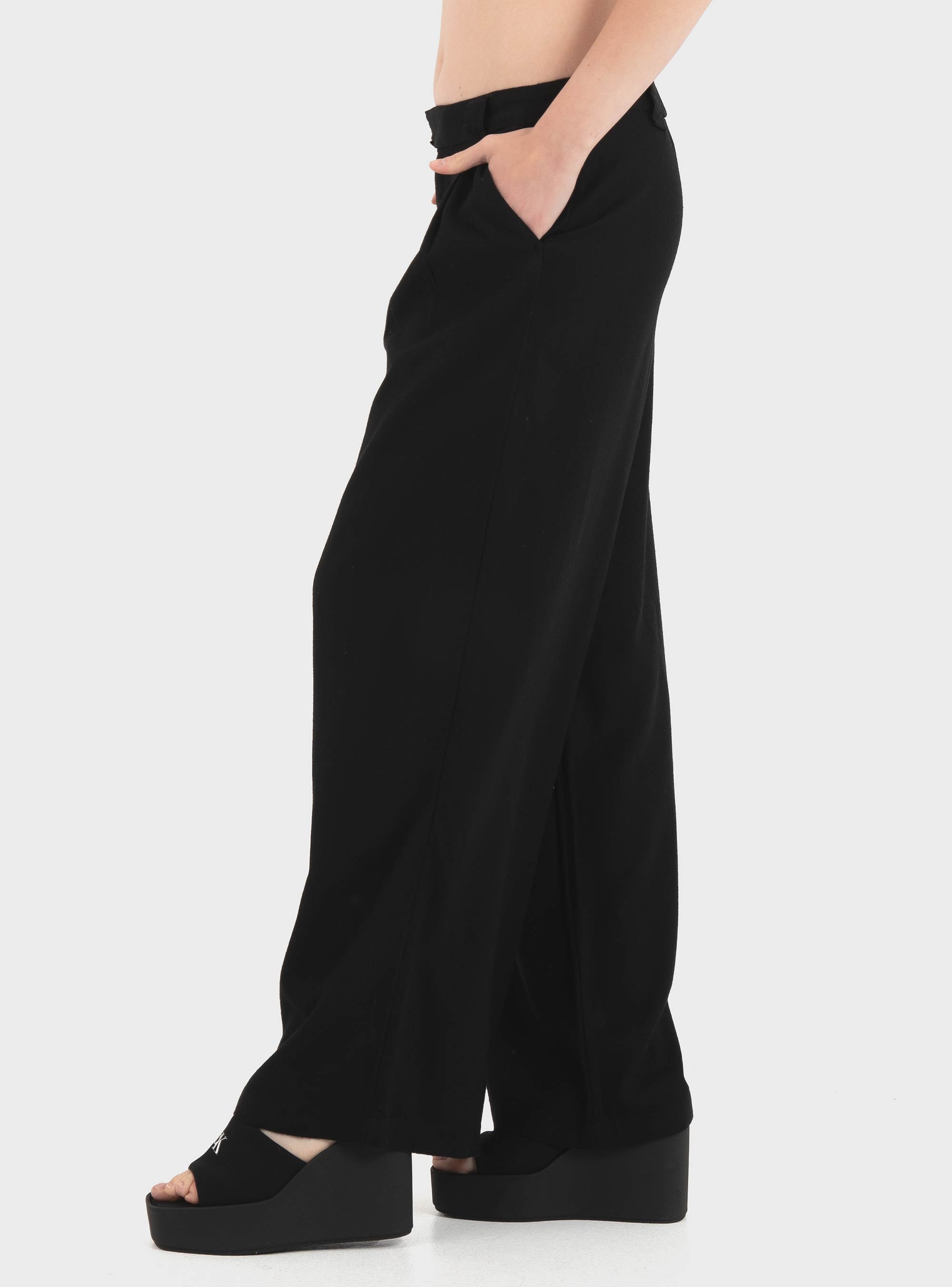 Only Svea-Goa Mid Waist Linen Blend Wide Pants - Black