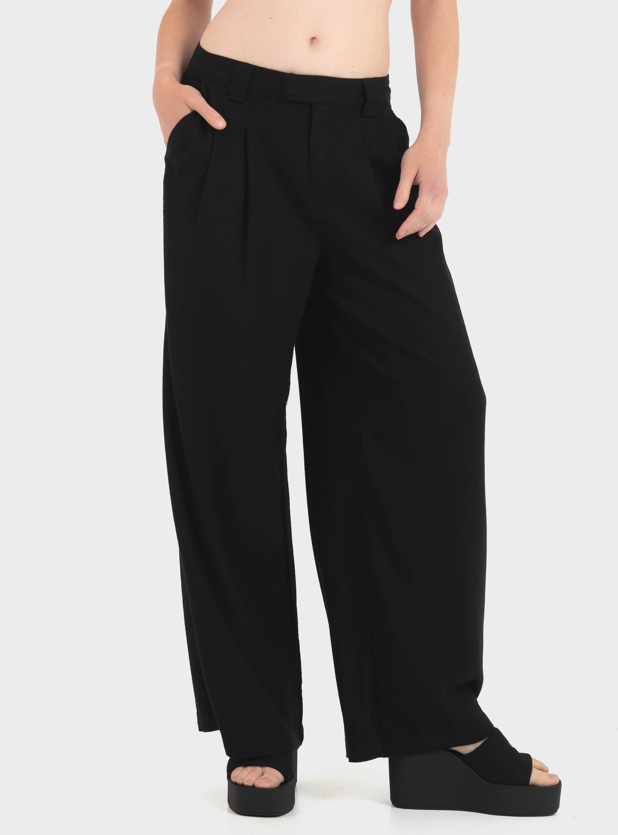 Only Svea-Goa Mid Waist Linen Blend Wide Pants - Black