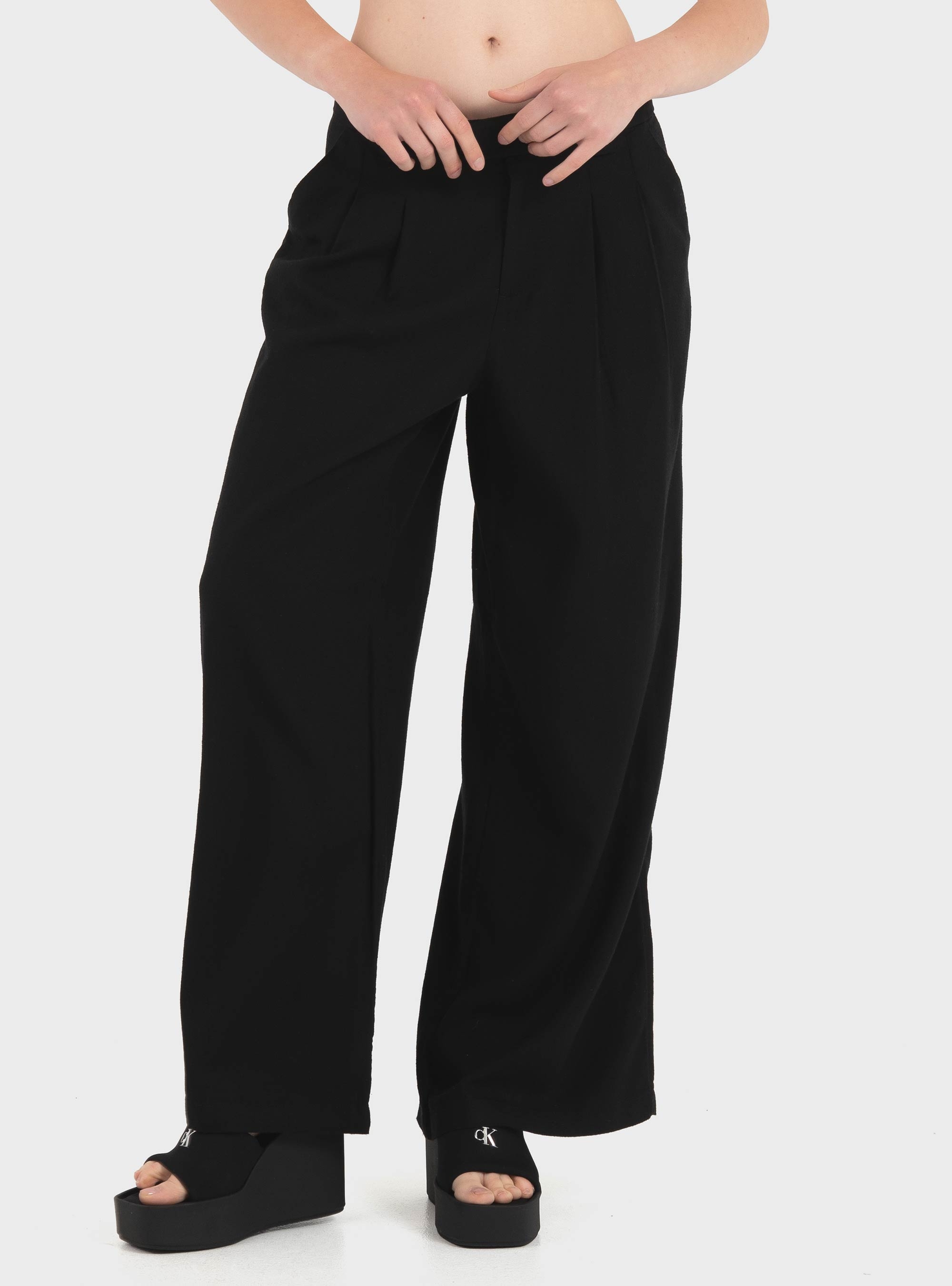 Only Svea-Goa Mid Waist Linen Blend Wide Pants - Black