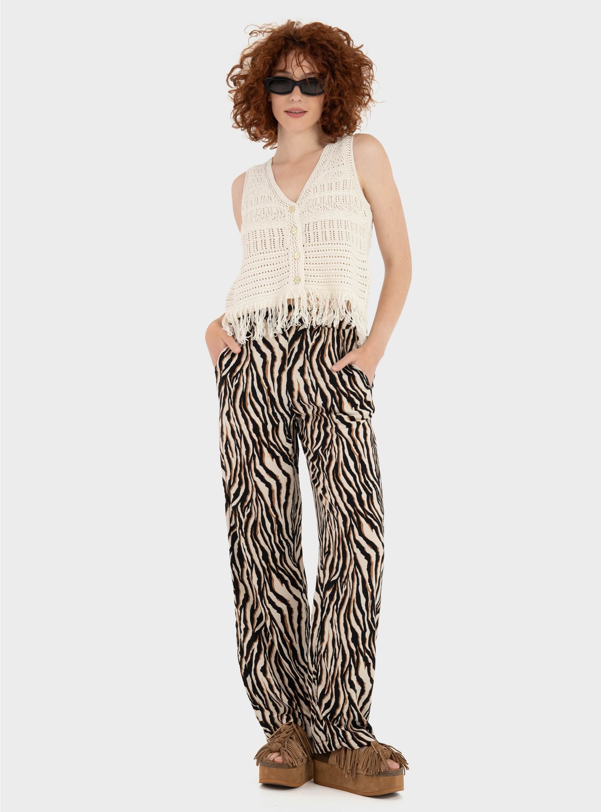 Only Alix Fringe Waistcoat - Ecru