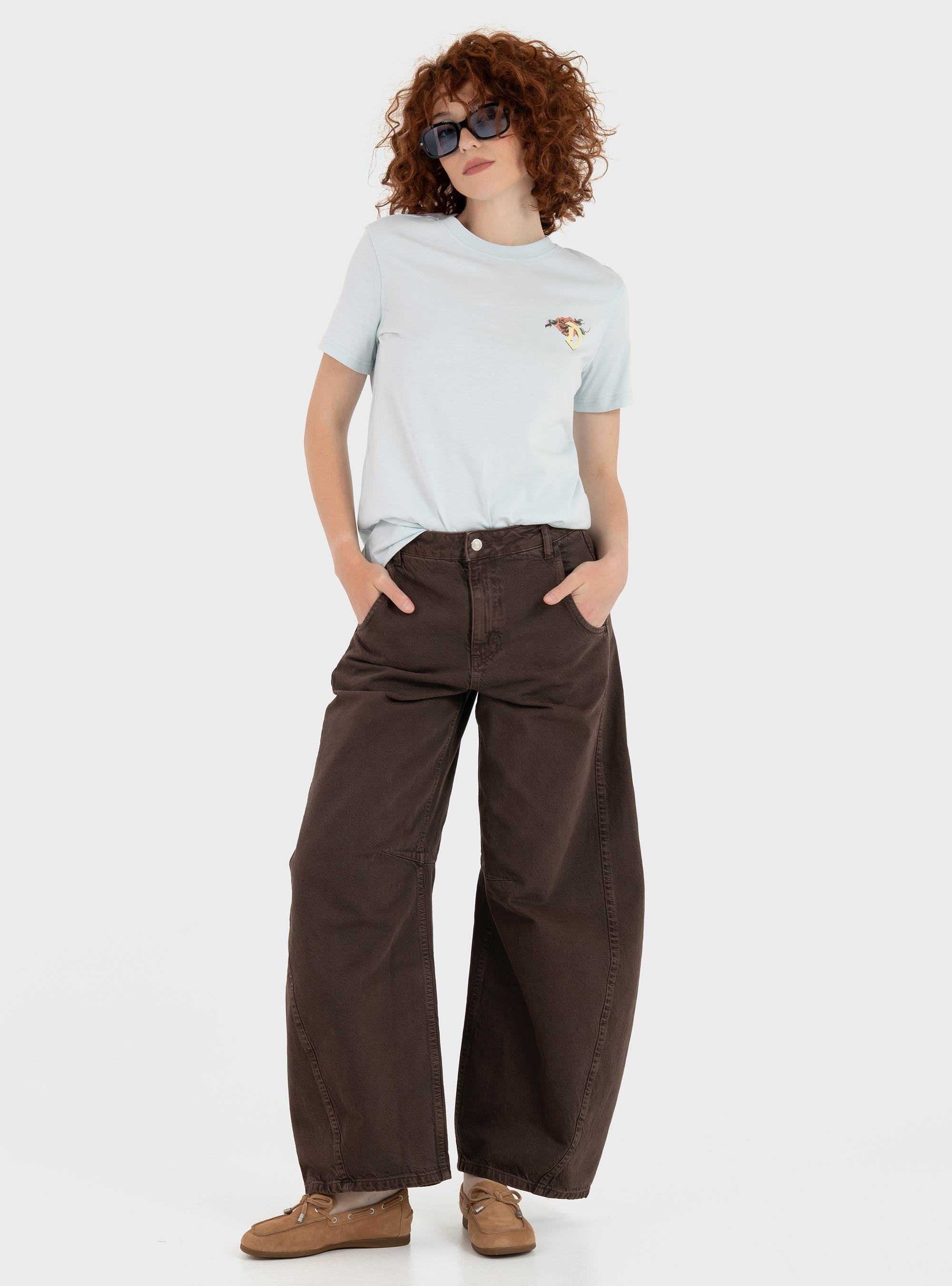 Topshop Vea Barrel High Rise Jeans - Light Brown