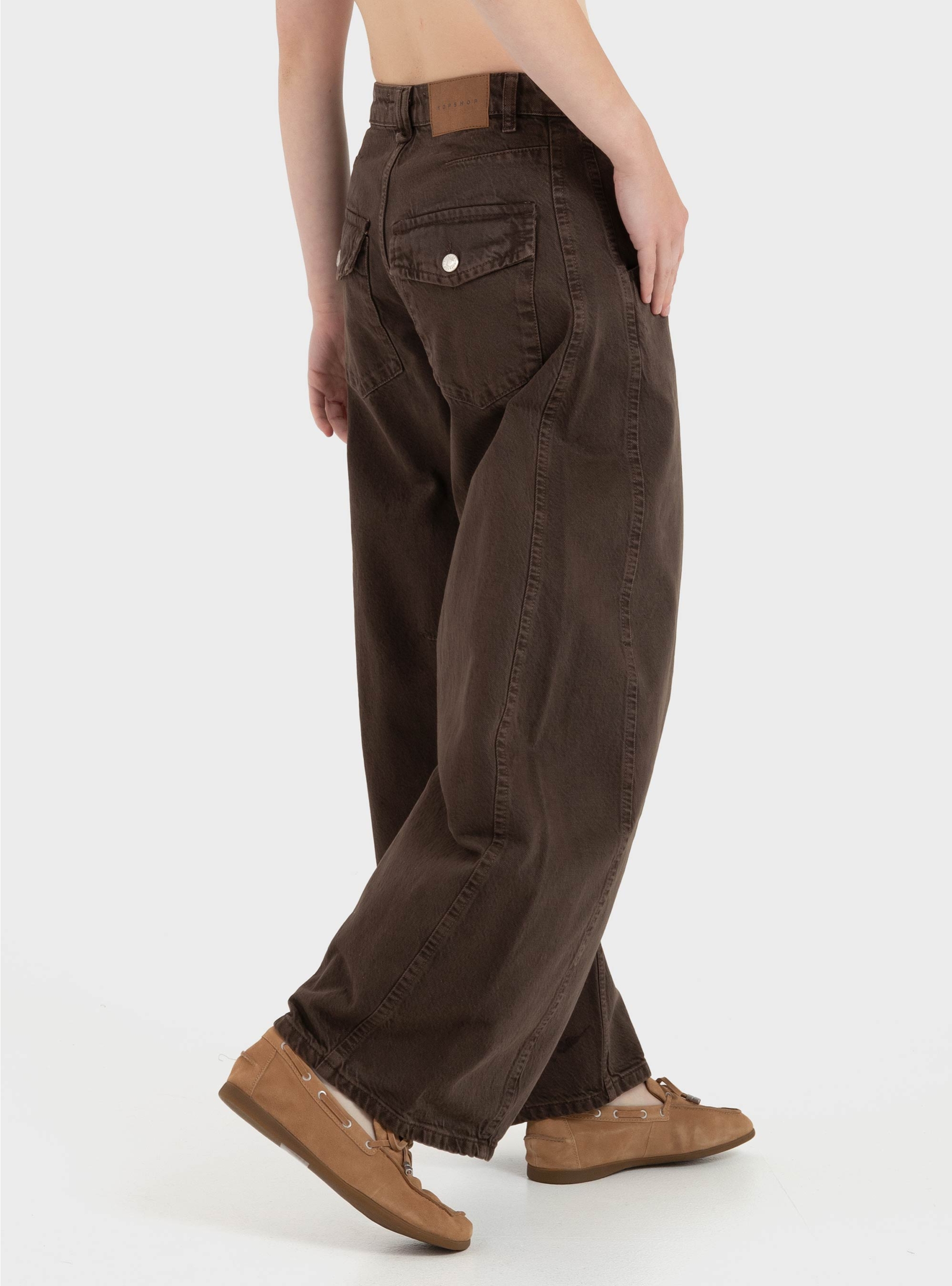 Topshop Vea Barrel High Rise Jeans - Light Brown