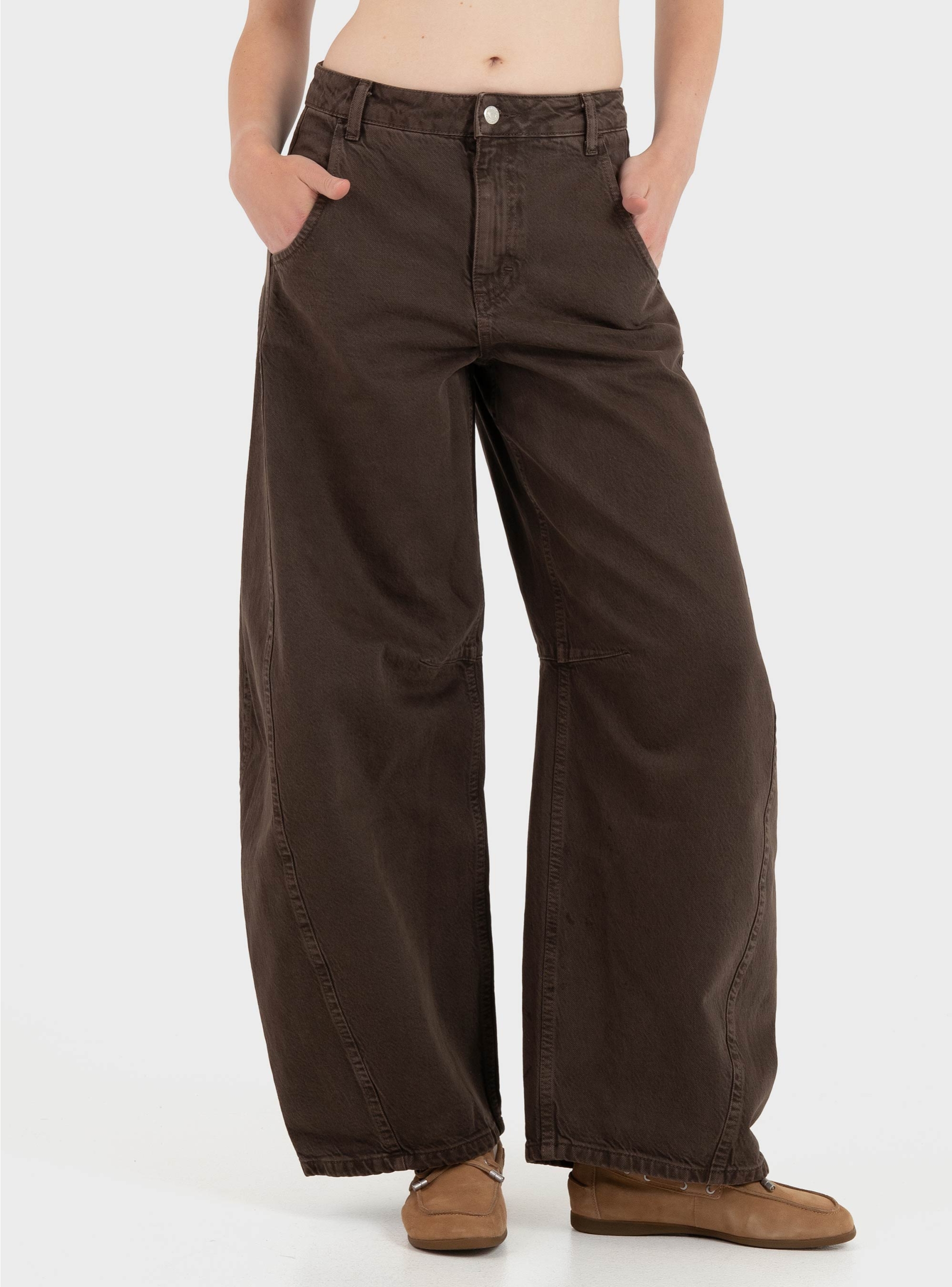Topshop Vea Barrel High Rise Jeans - Light Brown