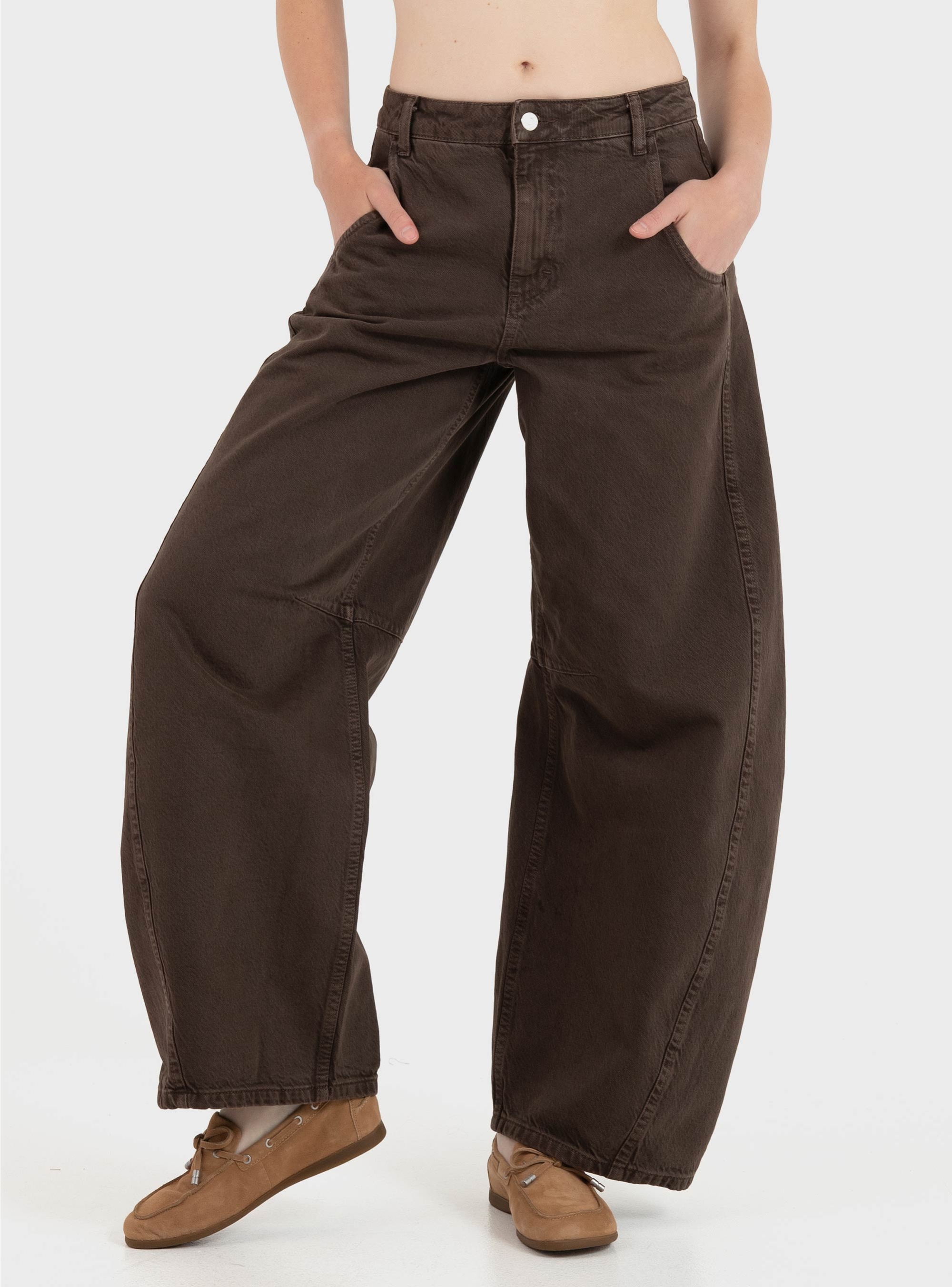 Topshop Vea Barrel High Rise Jeans - Light Brown