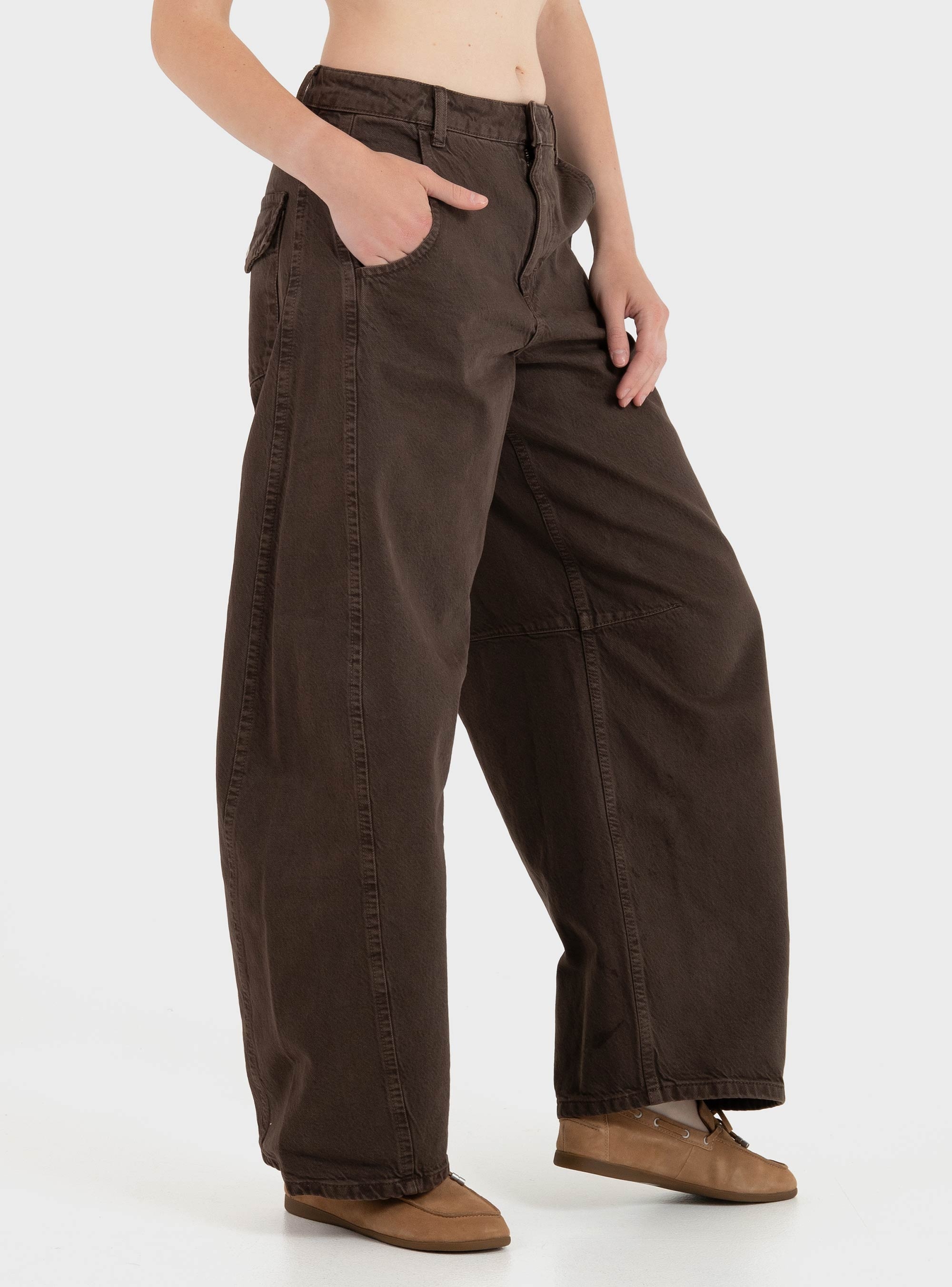 Topshop Vea Barrel High Rise Jeans - Light Brown