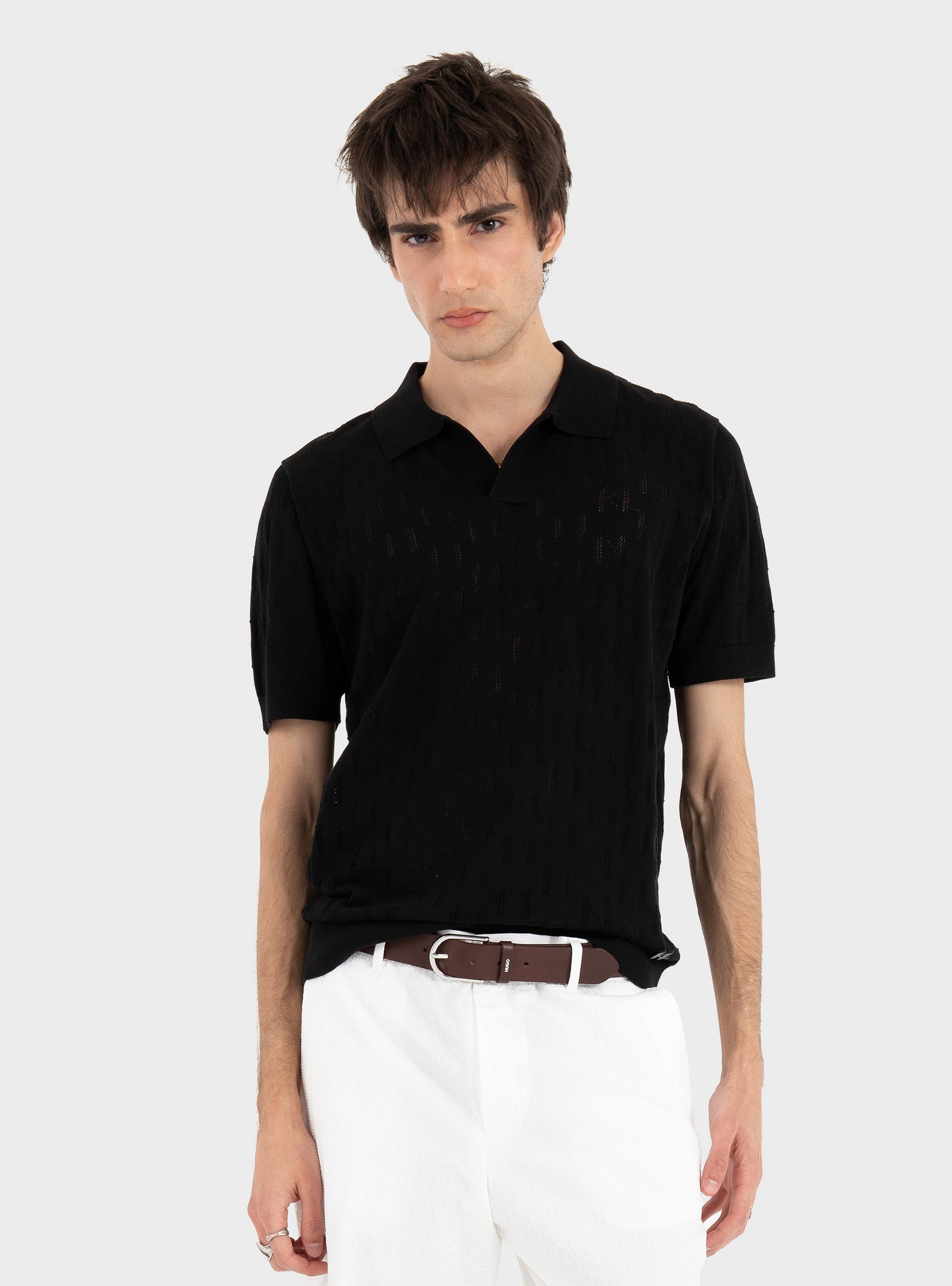 Karl Lagerfeld KL Monogram Knitted Polo - Black