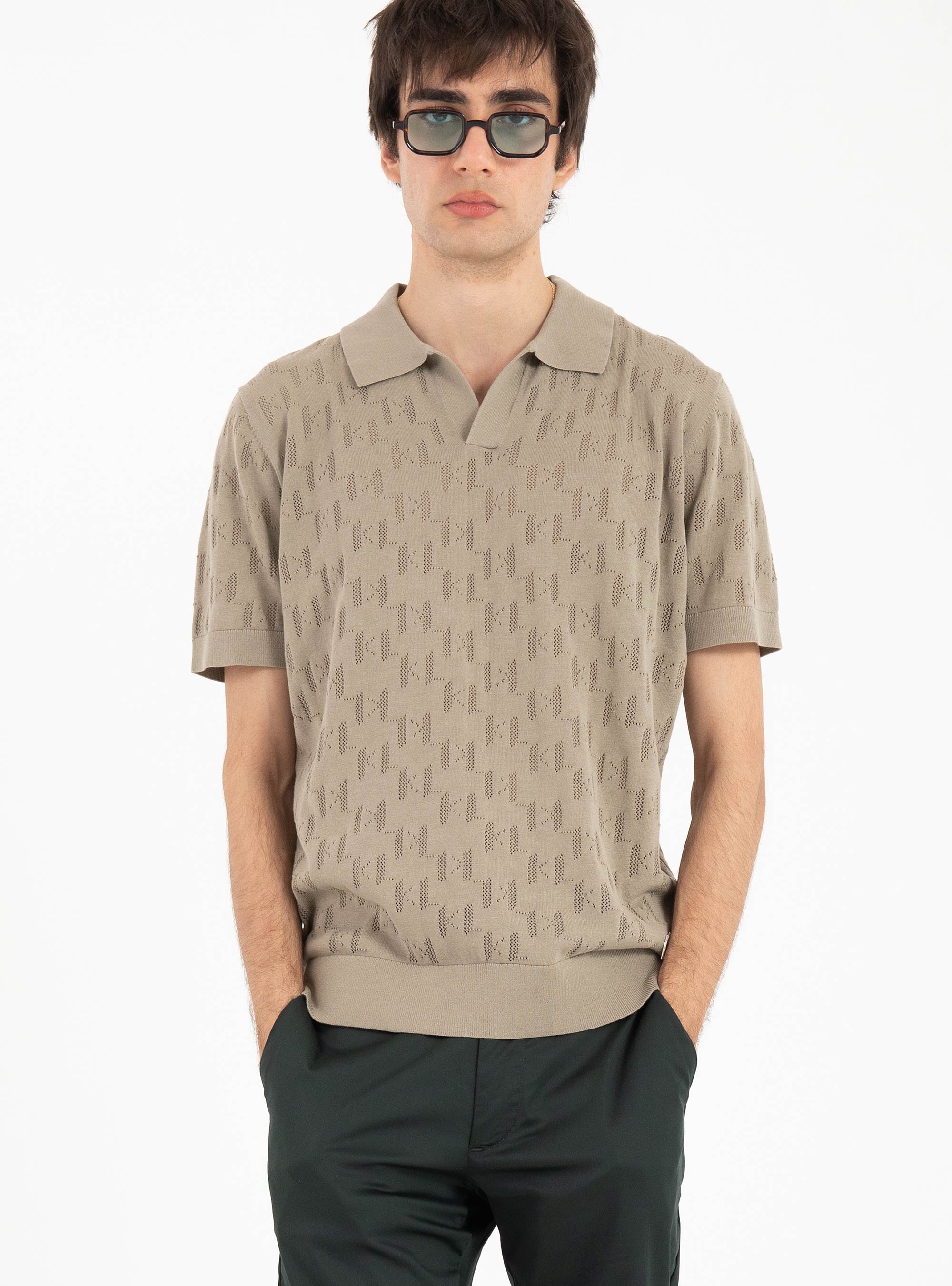Karl Lagerfeld KL Monogram Knitted Polo - Khaki