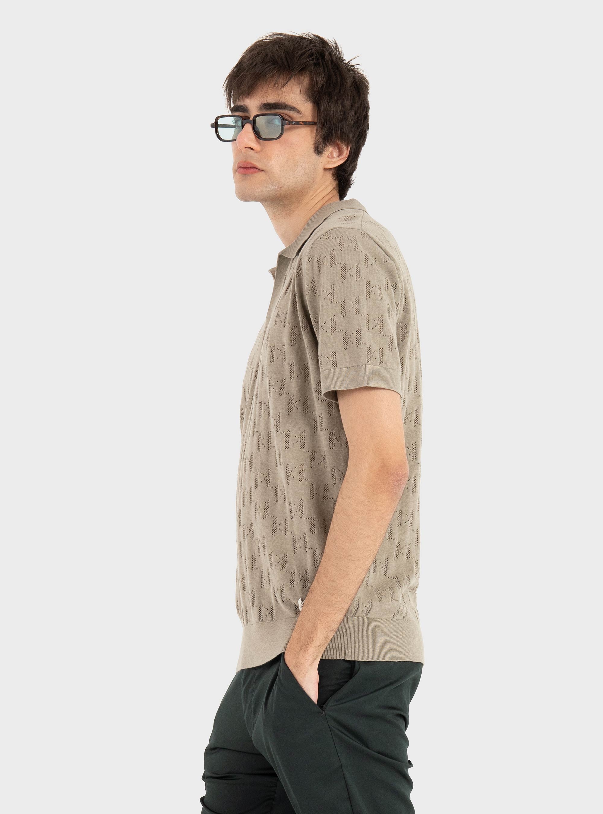 Karl Lagerfeld KL Monogram Knitted Polo - Khaki