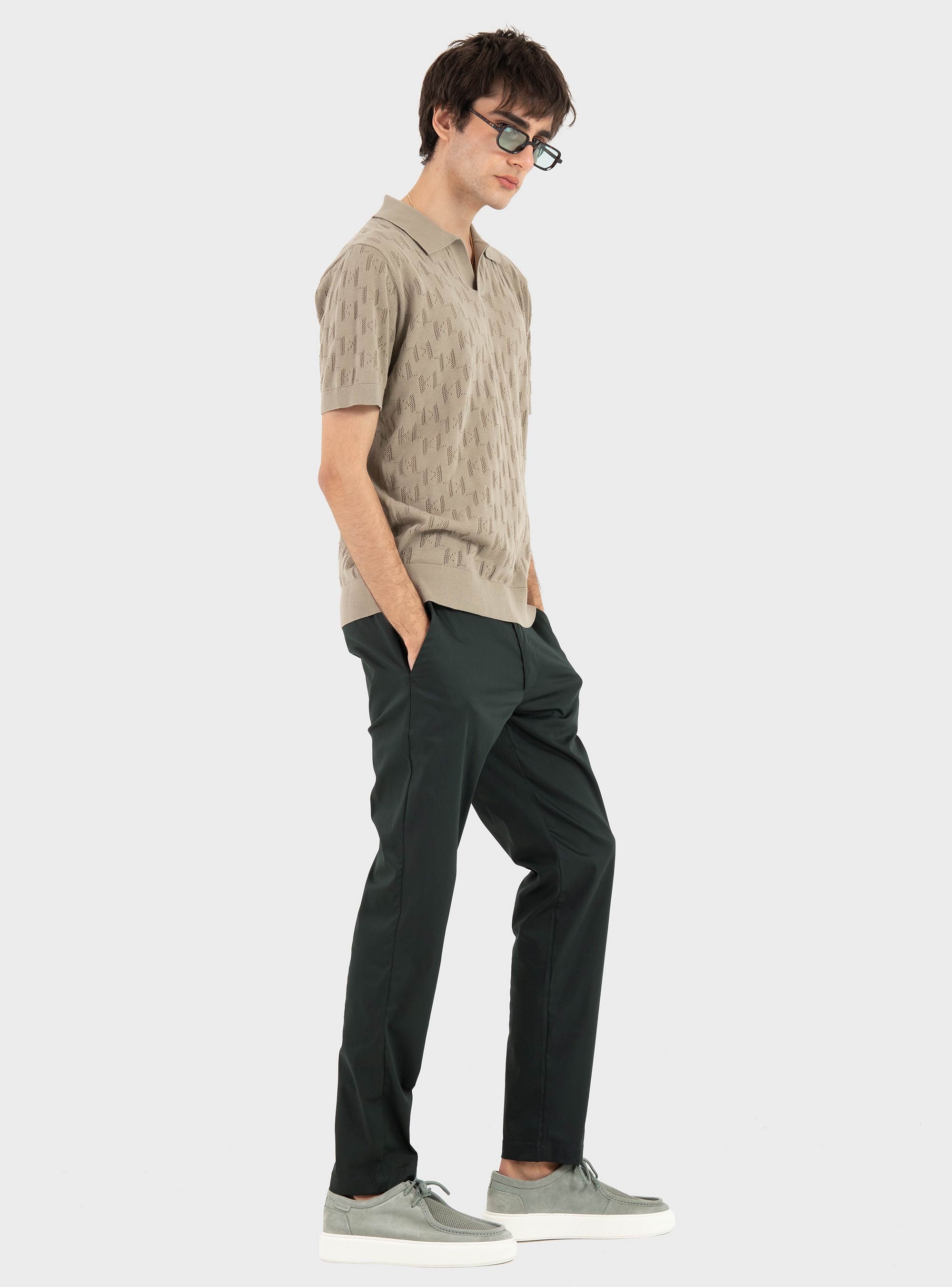 Karl Lagerfeld KL Monogram Knitted Polo - Khaki