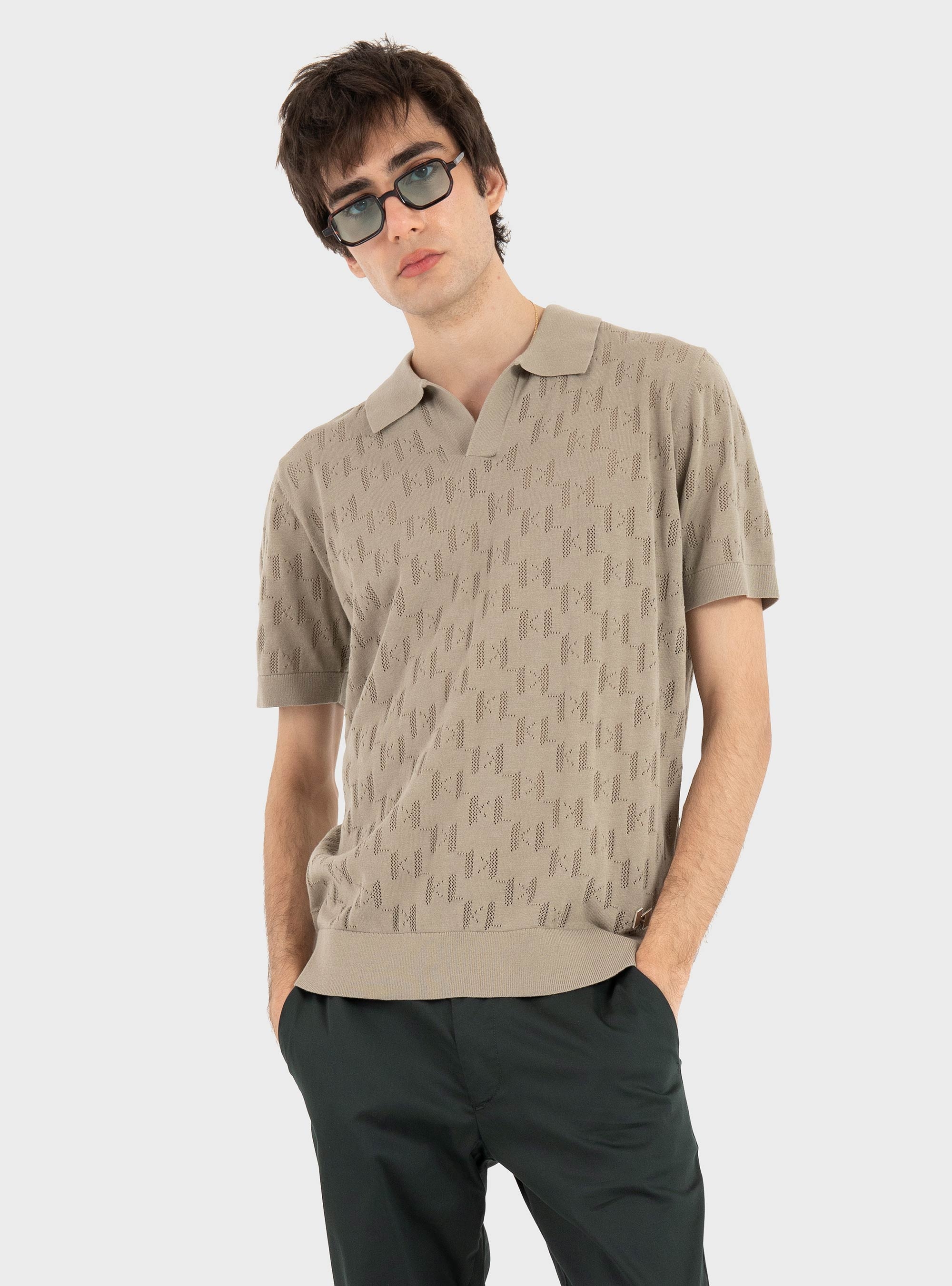 Karl Lagerfeld KL Monogram Knitted Polo - Khaki