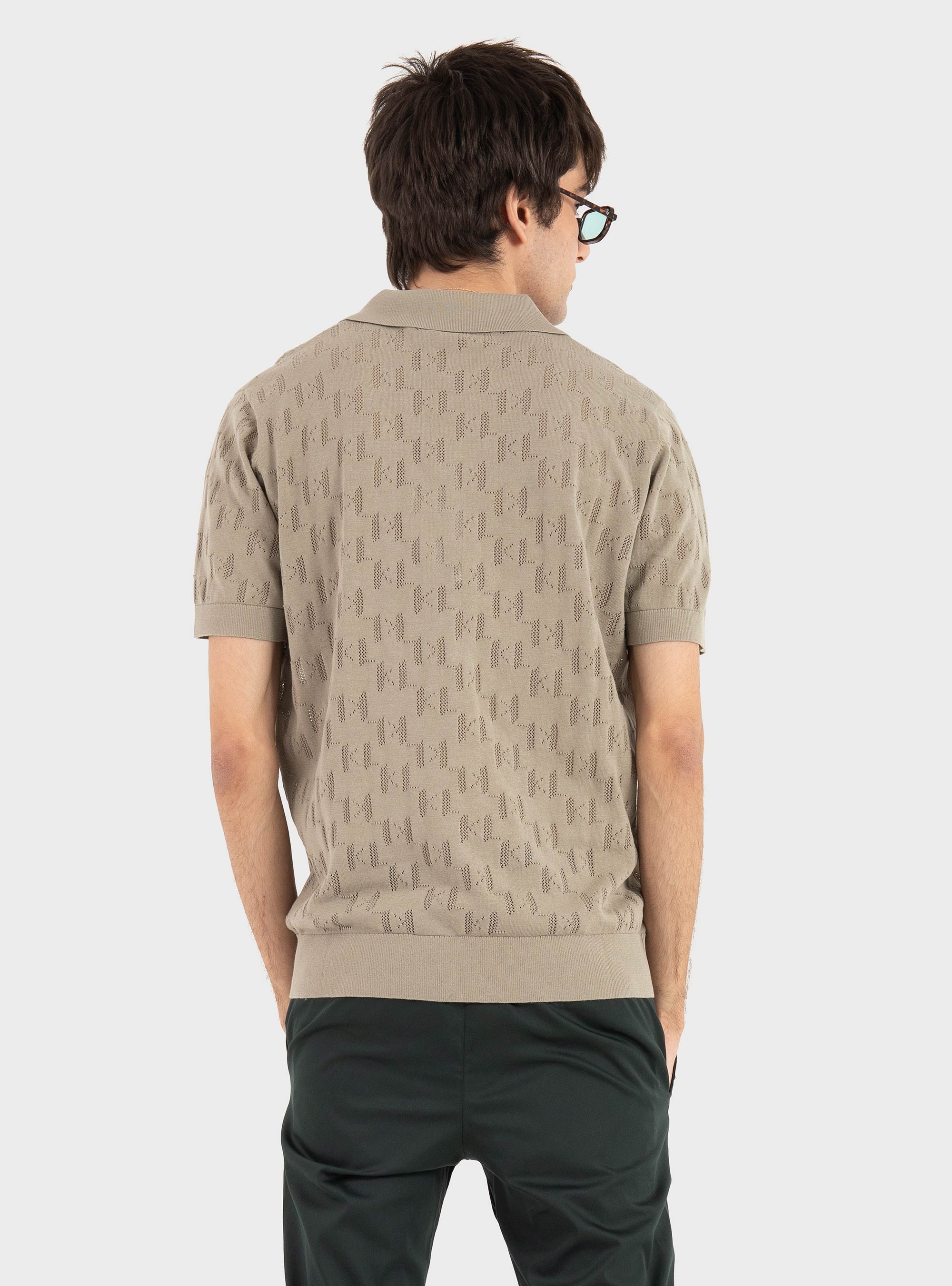 Karl Lagerfeld KL Monogram Knitted Polo - Khaki