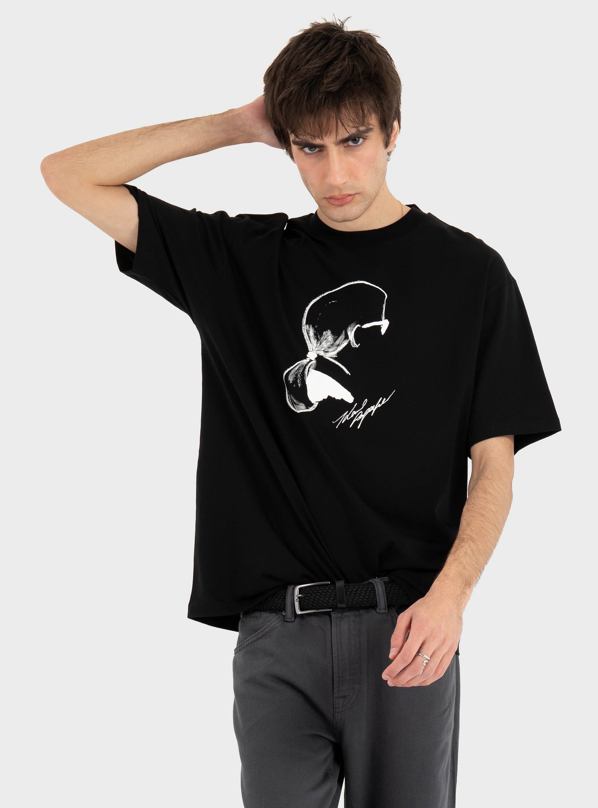 Karl Lagerfeld Loose Fit Portrait T-Shirt - Black