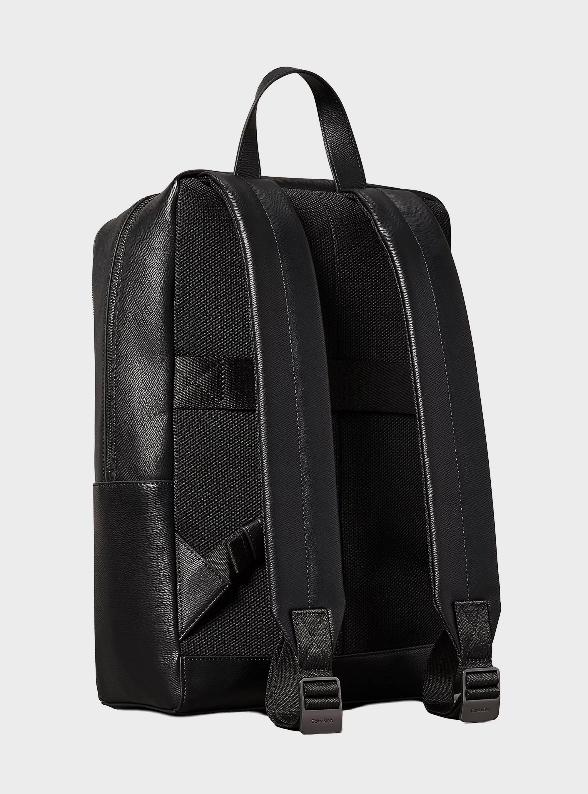 Calvin Klein Slim Saffiano Emblem Logo Backpack - Black