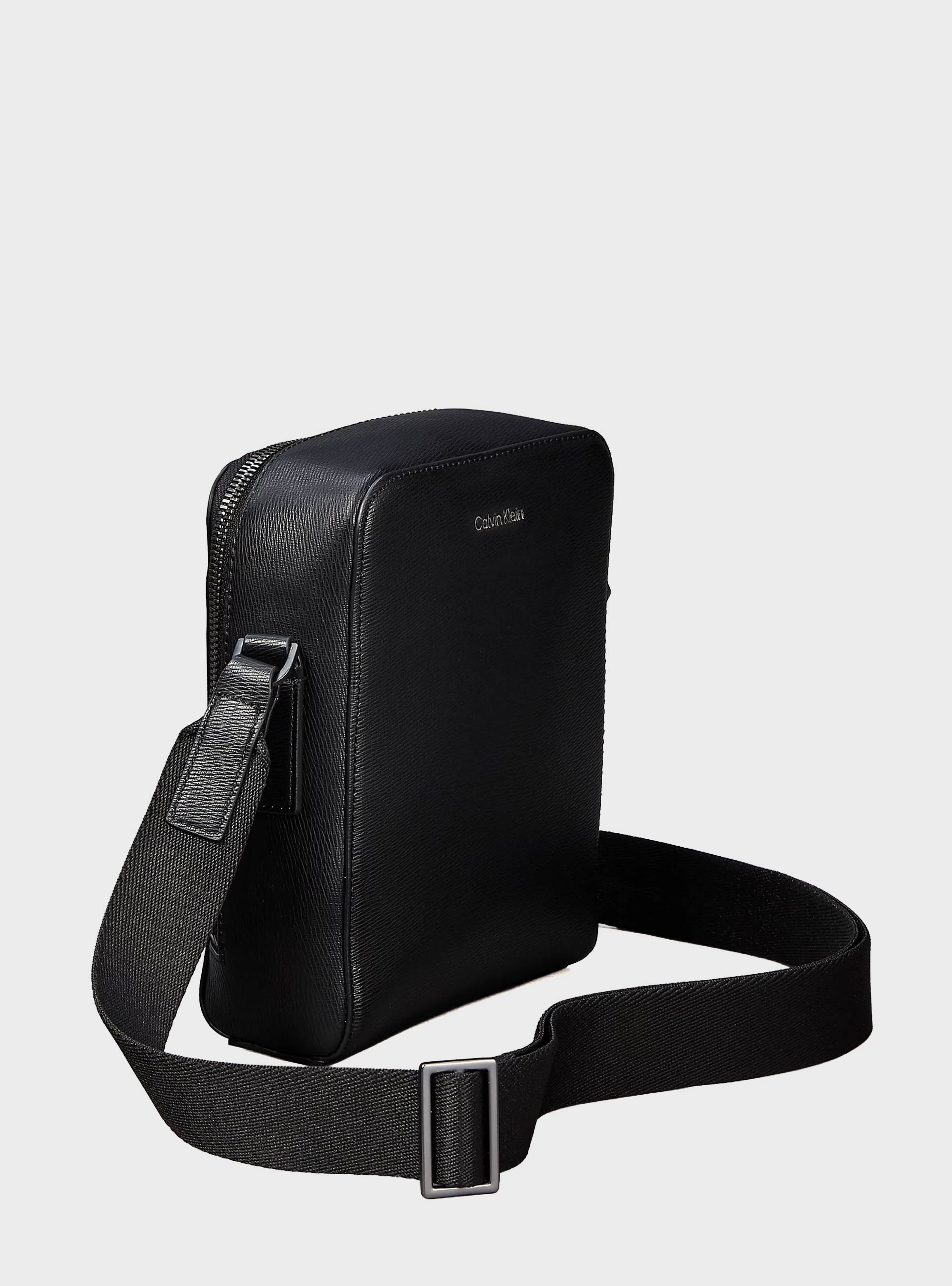 Calvin Klein Emblem Logo Textured Reporter Bag - Black