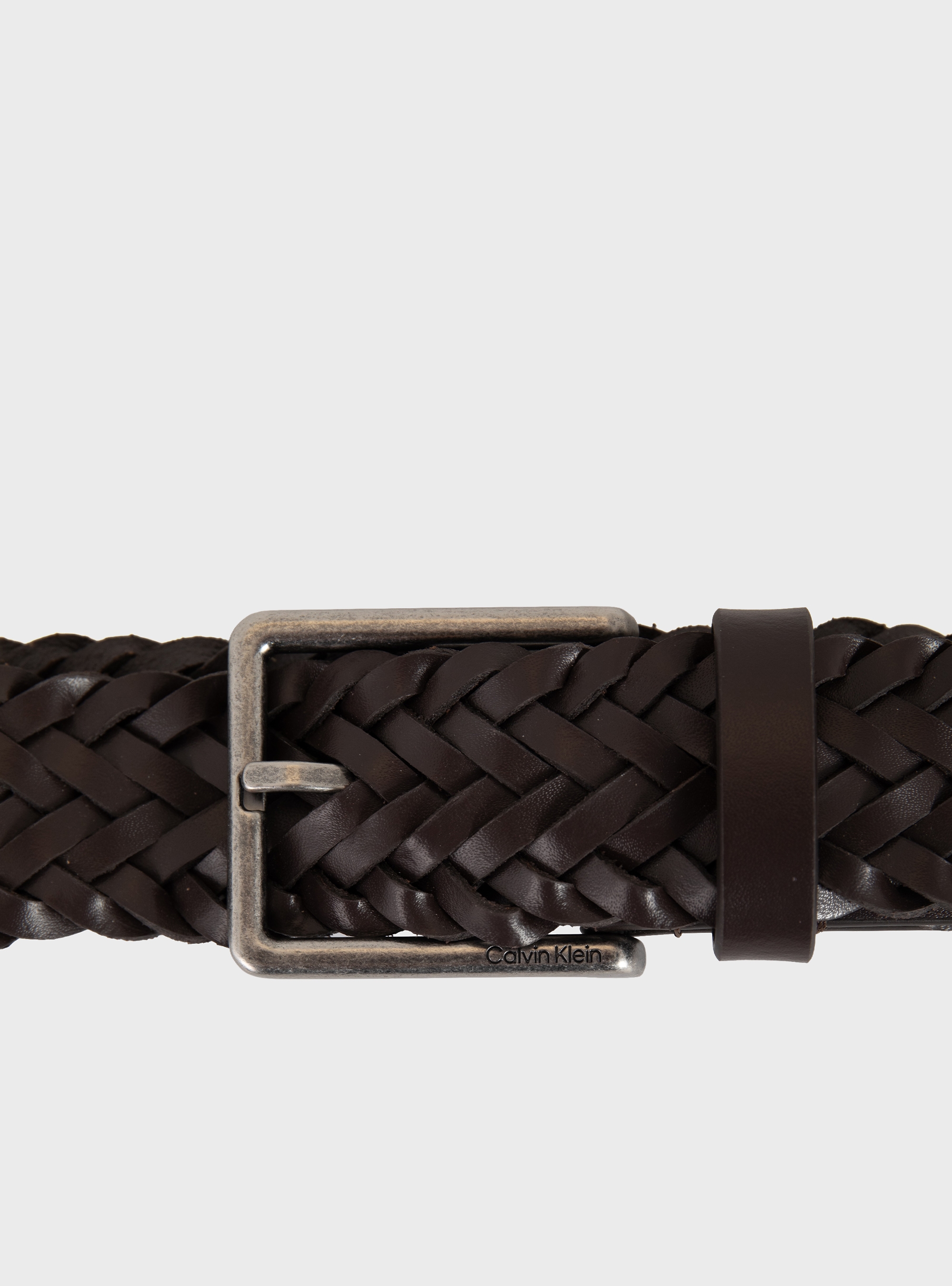 Calvin Klein Braided Full-Grain Leather Belt - Dark Brown