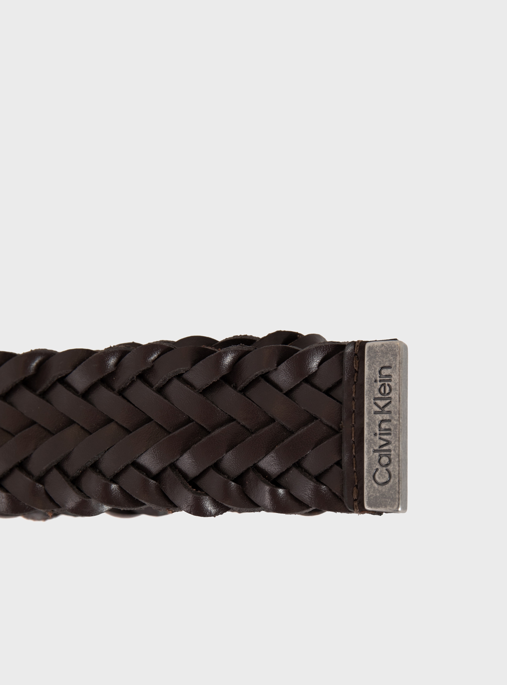 Calvin Klein Braided Full-Grain Leather Belt - Dark Brown