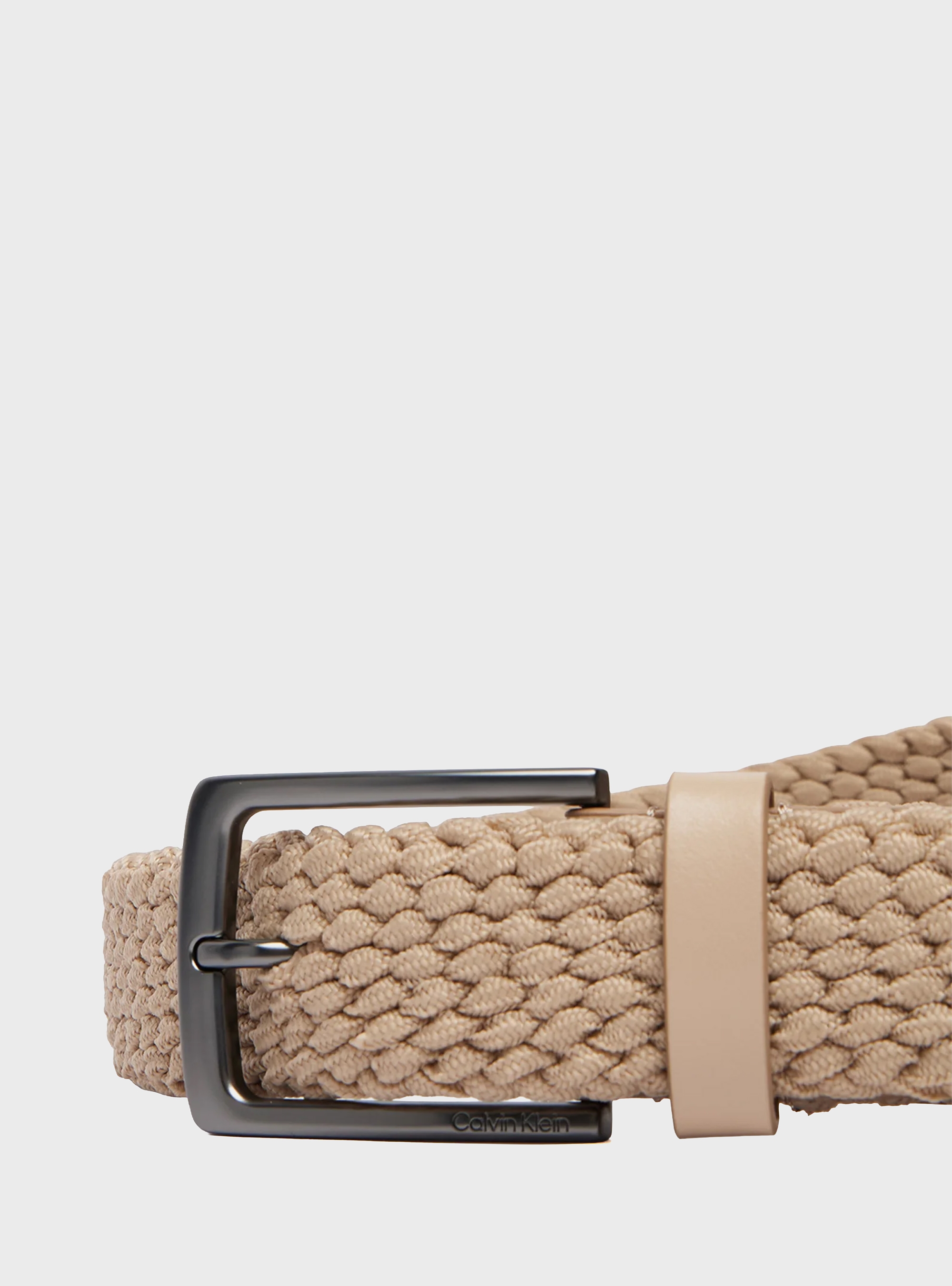 Calvin Klein Braided Logo Tip Belt - Beige