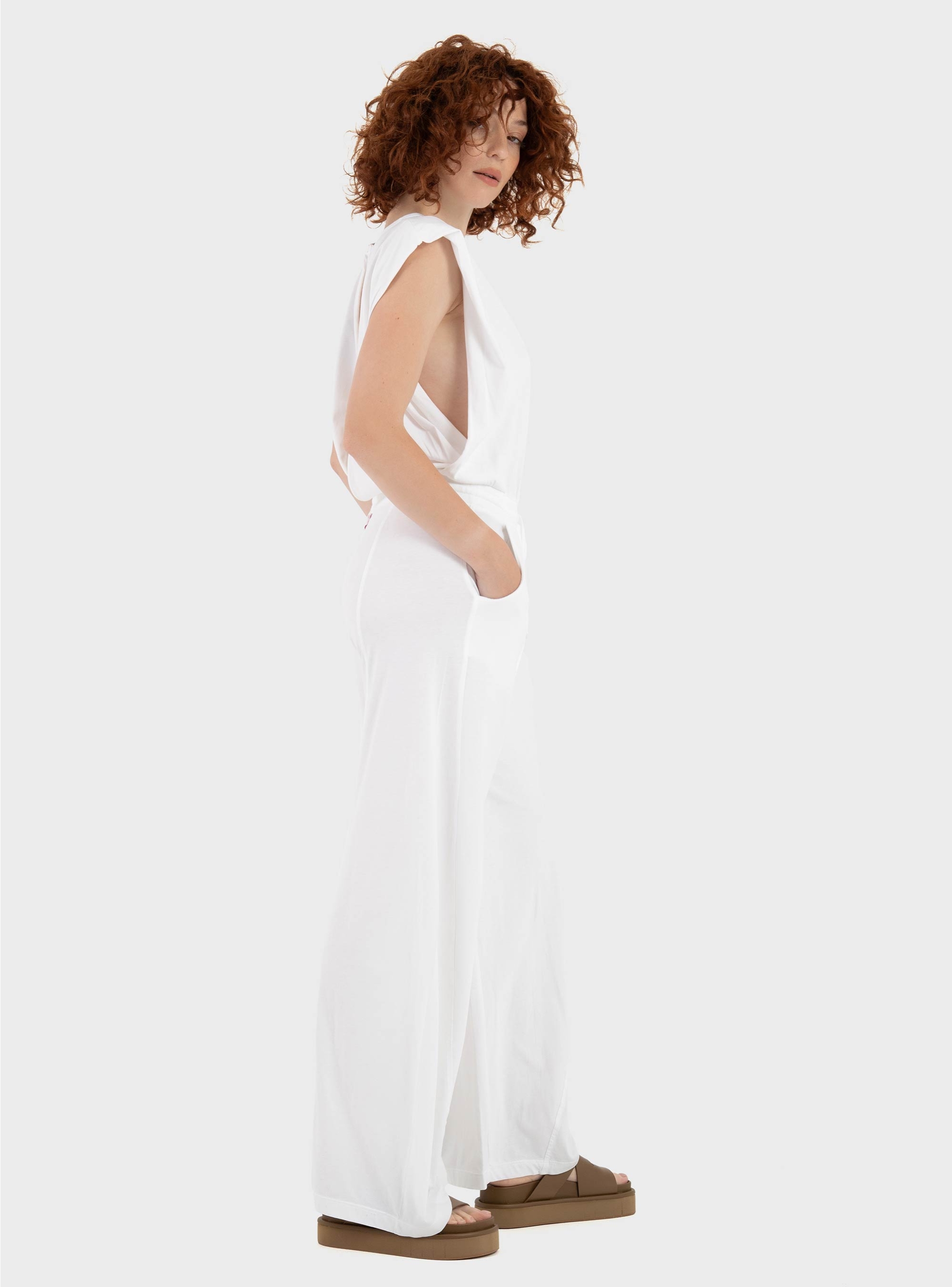 Deha Open Back Jersey Jumpsuit - White