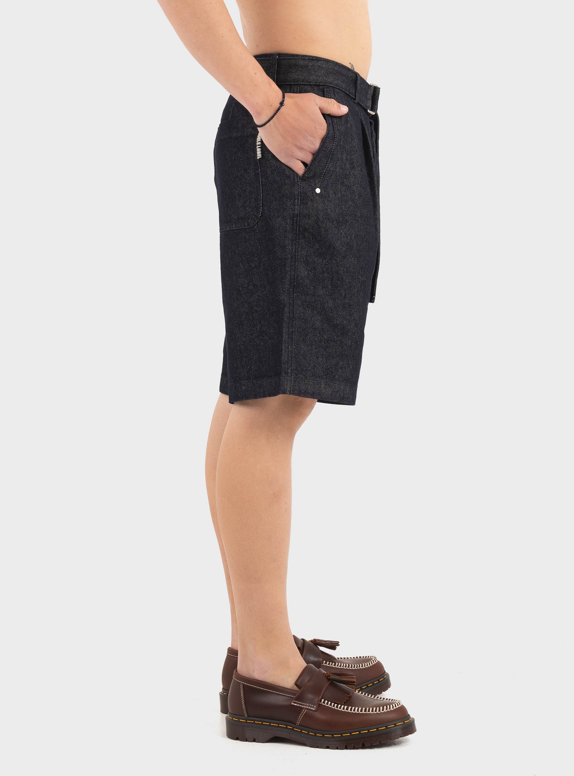 Gianni Lupo Belted Pleated Denim Shorts - Unwashed Denim