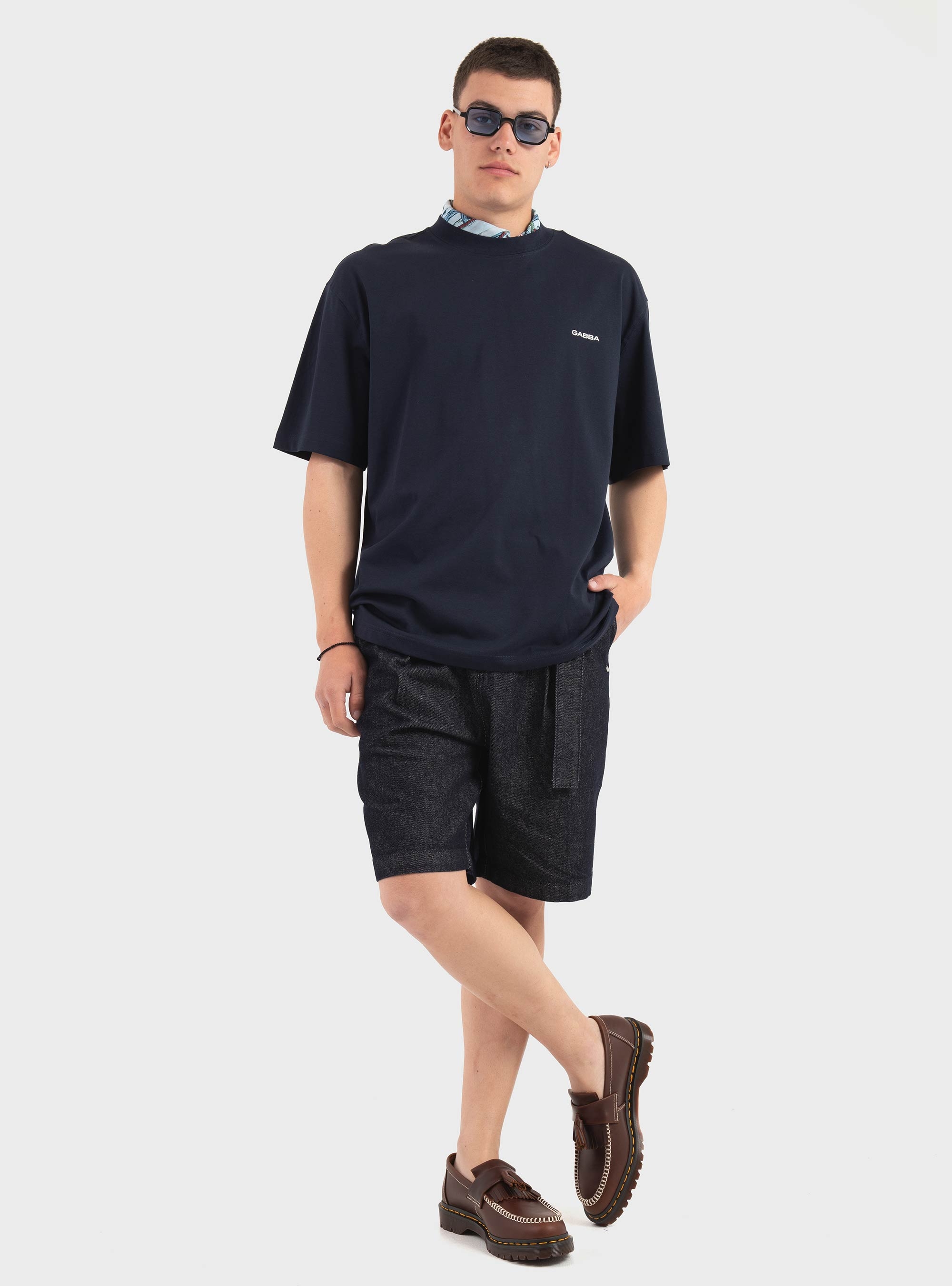 Gianni Lupo Belted Pleated Denim Shorts - Unwashed Denim