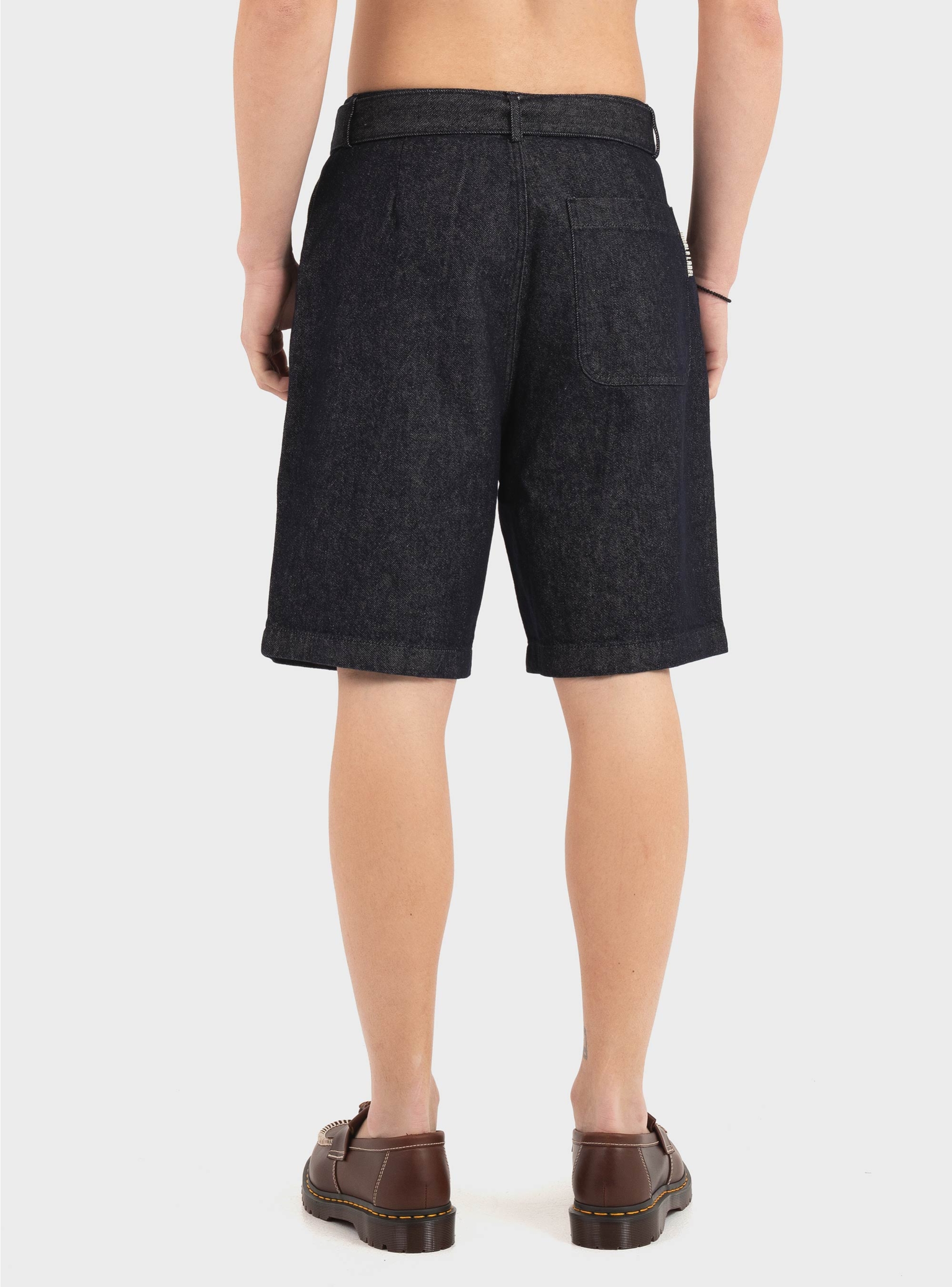 Gianni Lupo Belted Pleated Denim Shorts - Unwashed Denim