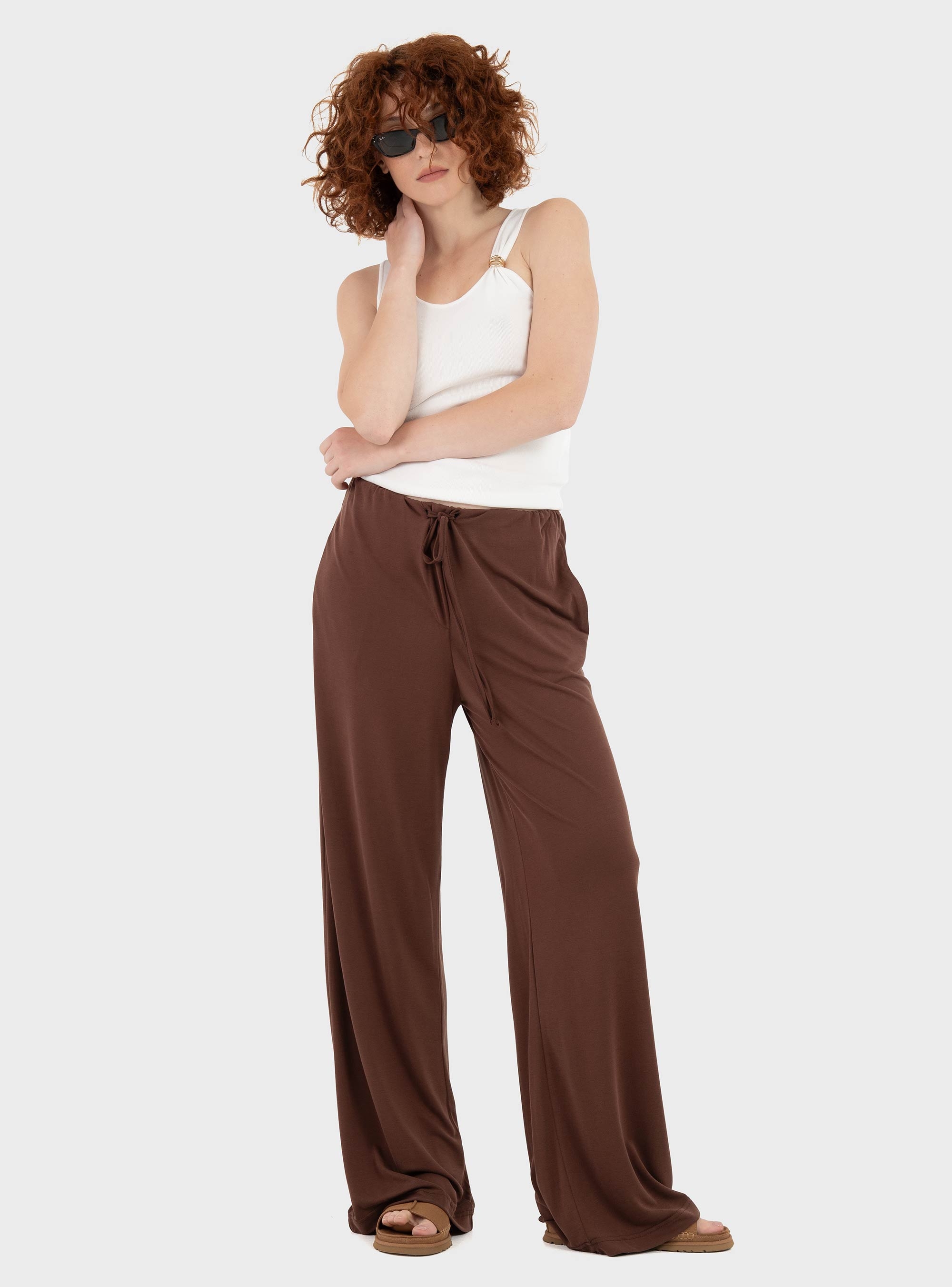 Black & Black  Loose Pants - Brown