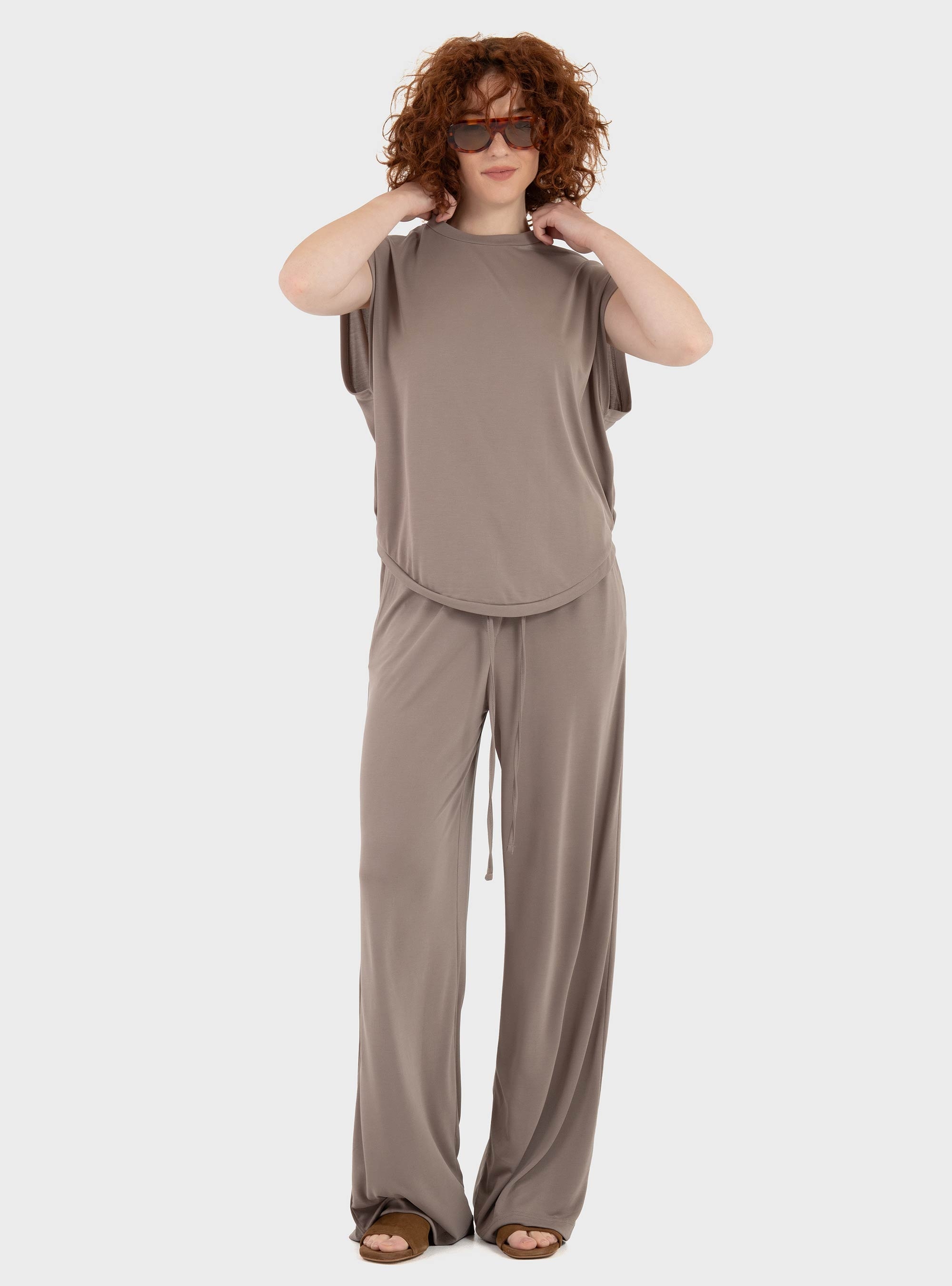 Black & Black  Loose Pants - Taupe