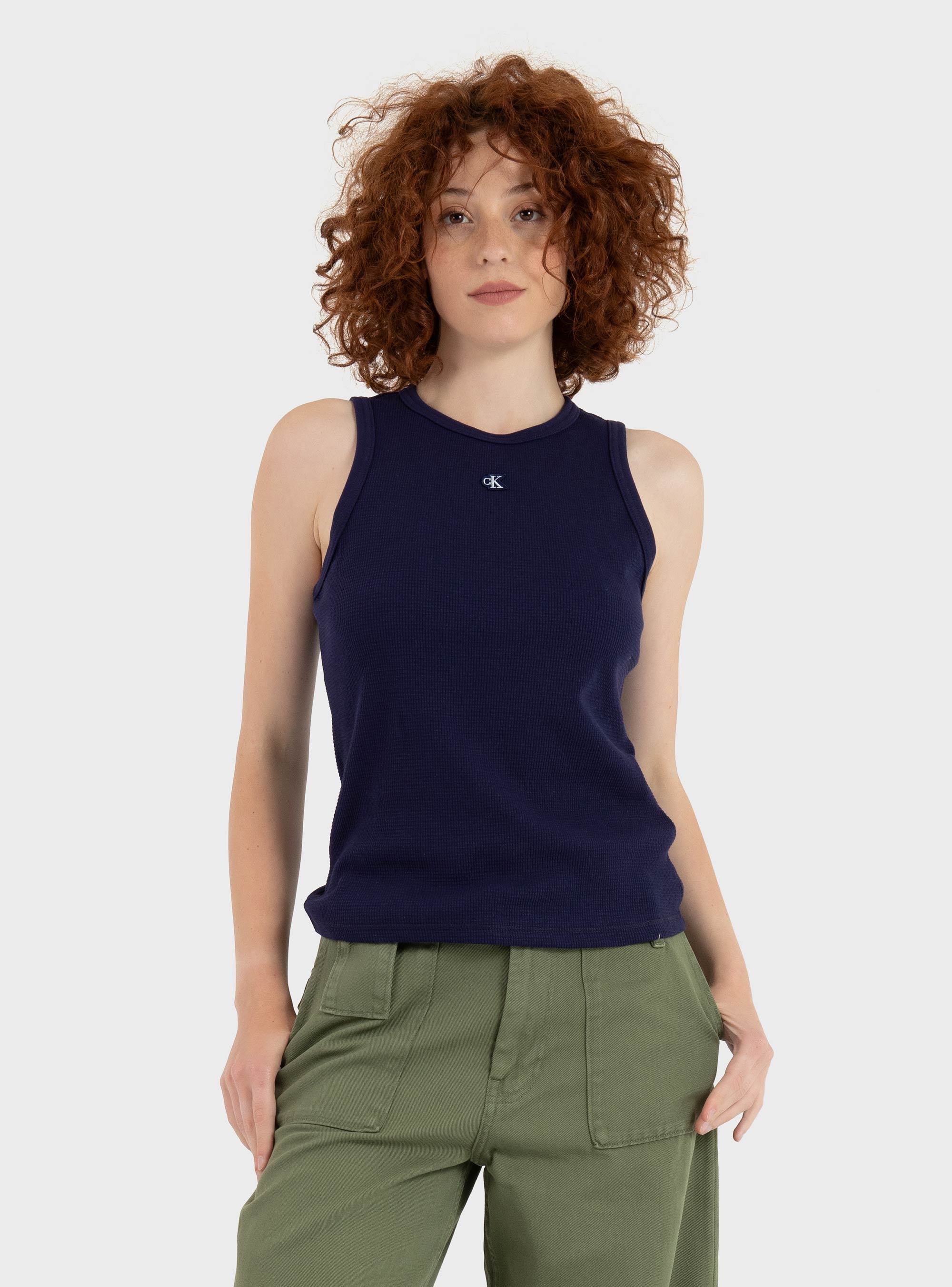 Calvin Klein Slim Waffle Racerback Top - Blue