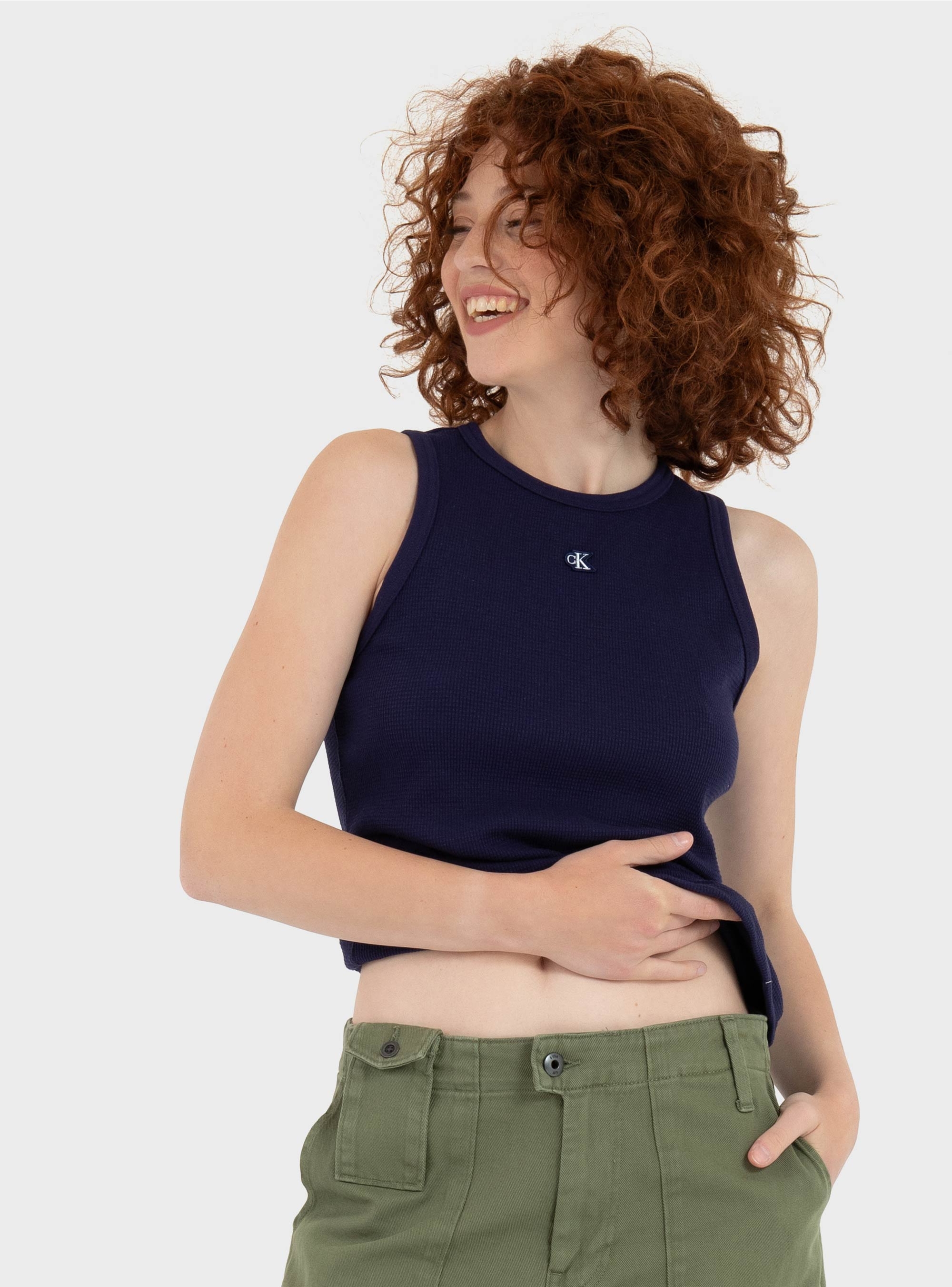 Calvin Klein Slim Waffle Racerback Top - Blue