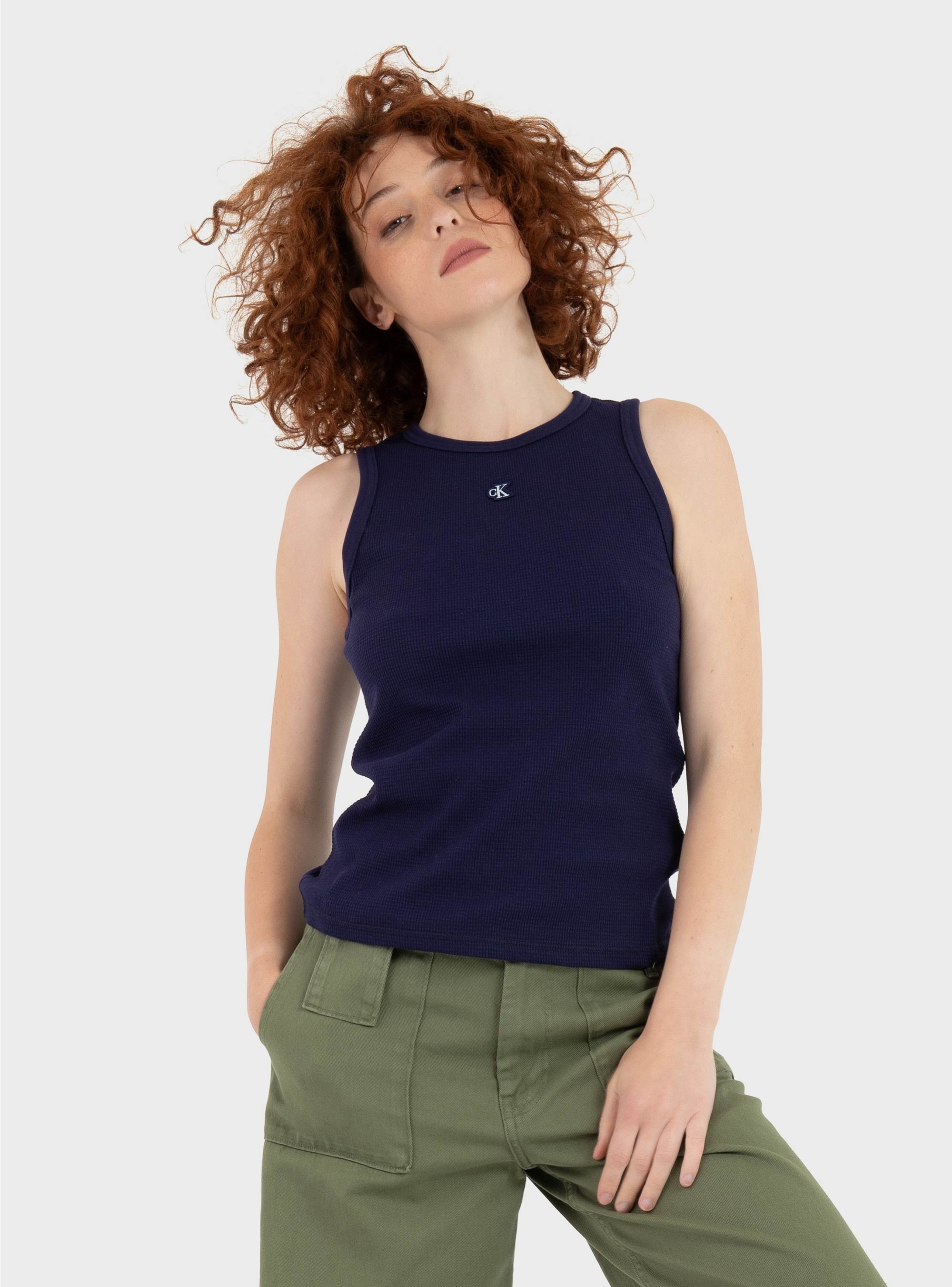 Calvin Klein Slim Waffle Racerback Top - Blue