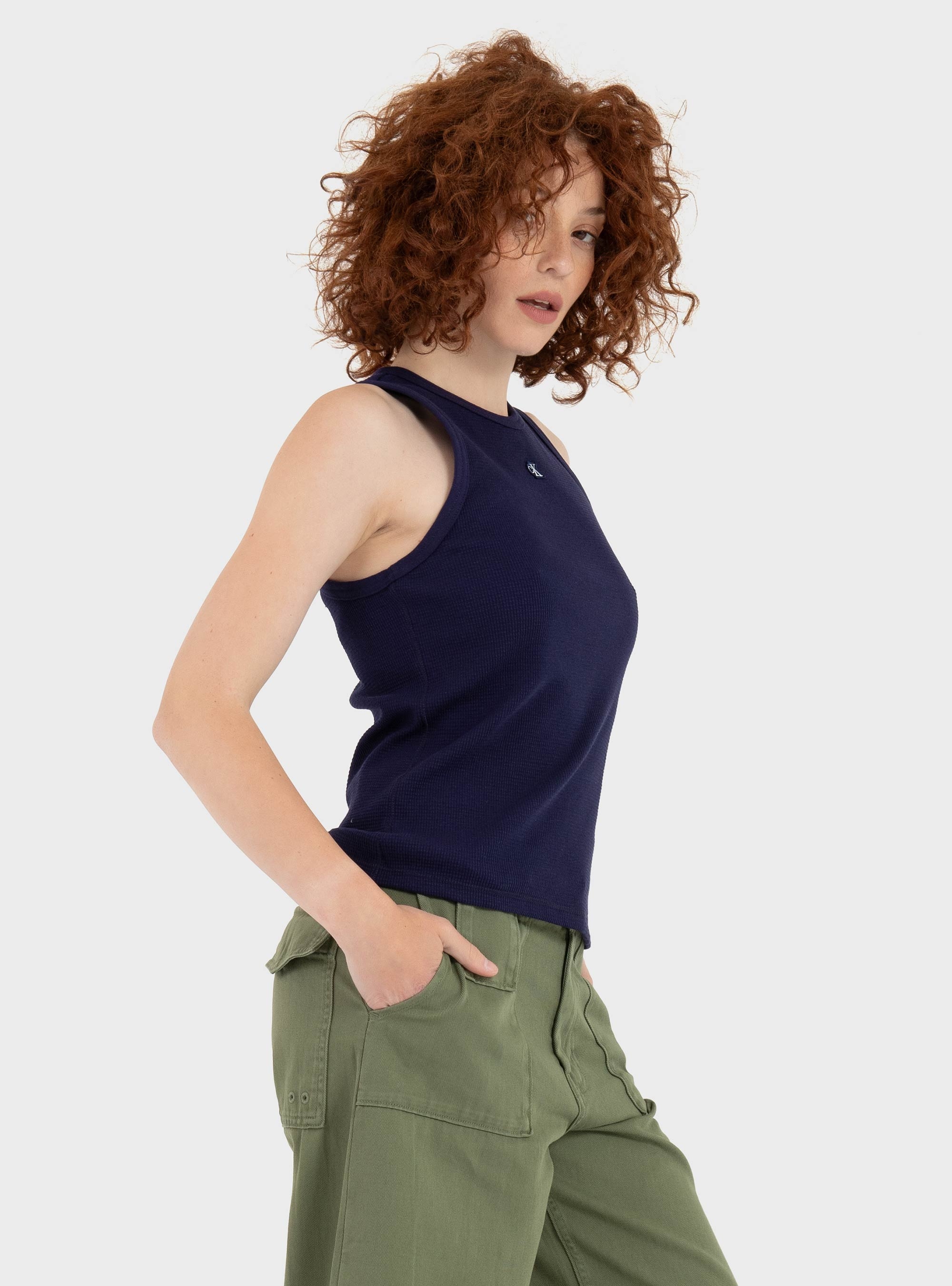 Calvin Klein Slim Waffle Racerback Top - Blue