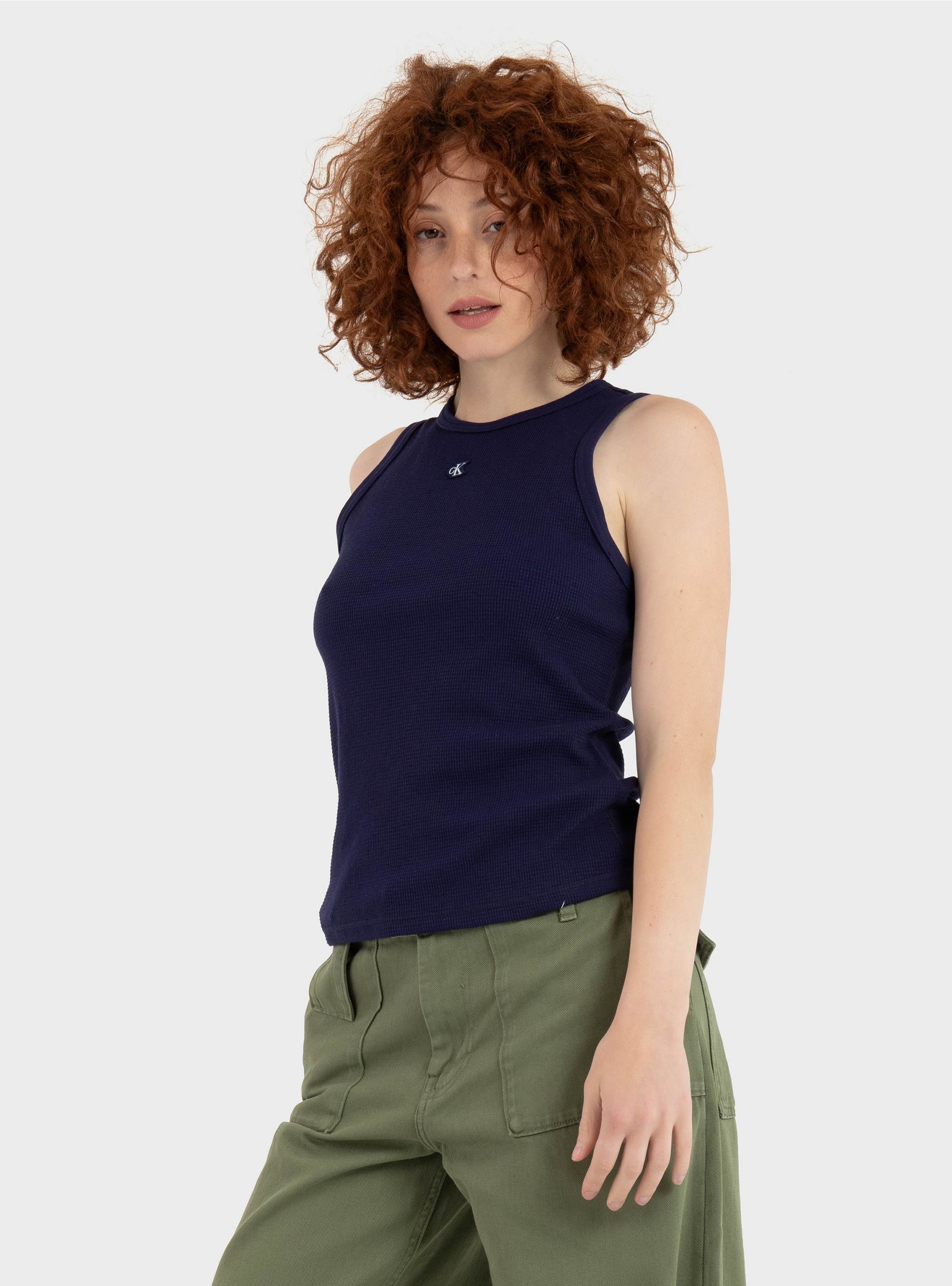 Calvin Klein Slim Waffle Racerback Top - Blue
