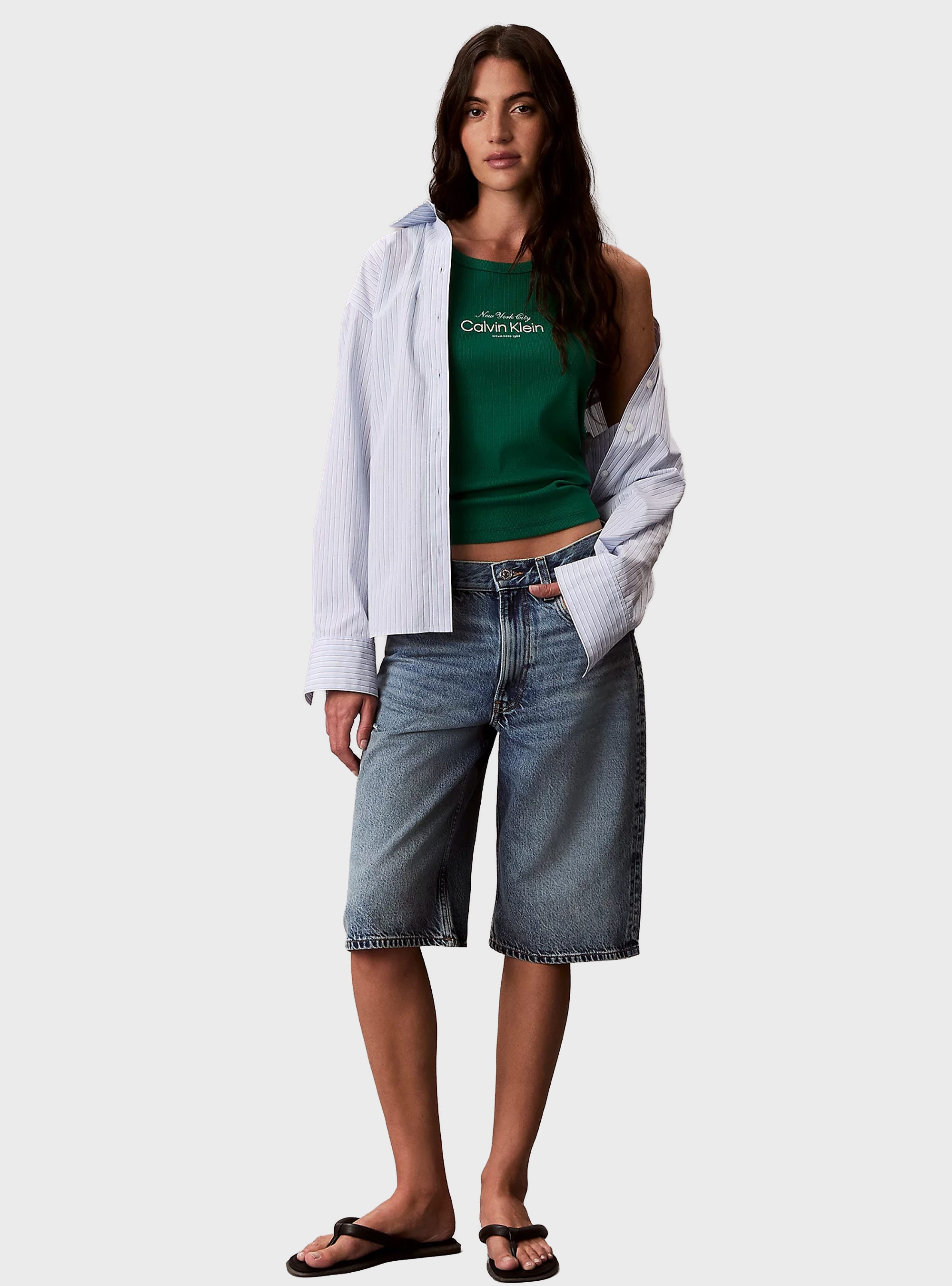 Calvin Klein Slim Ribbed Cotton Tank Top - Green