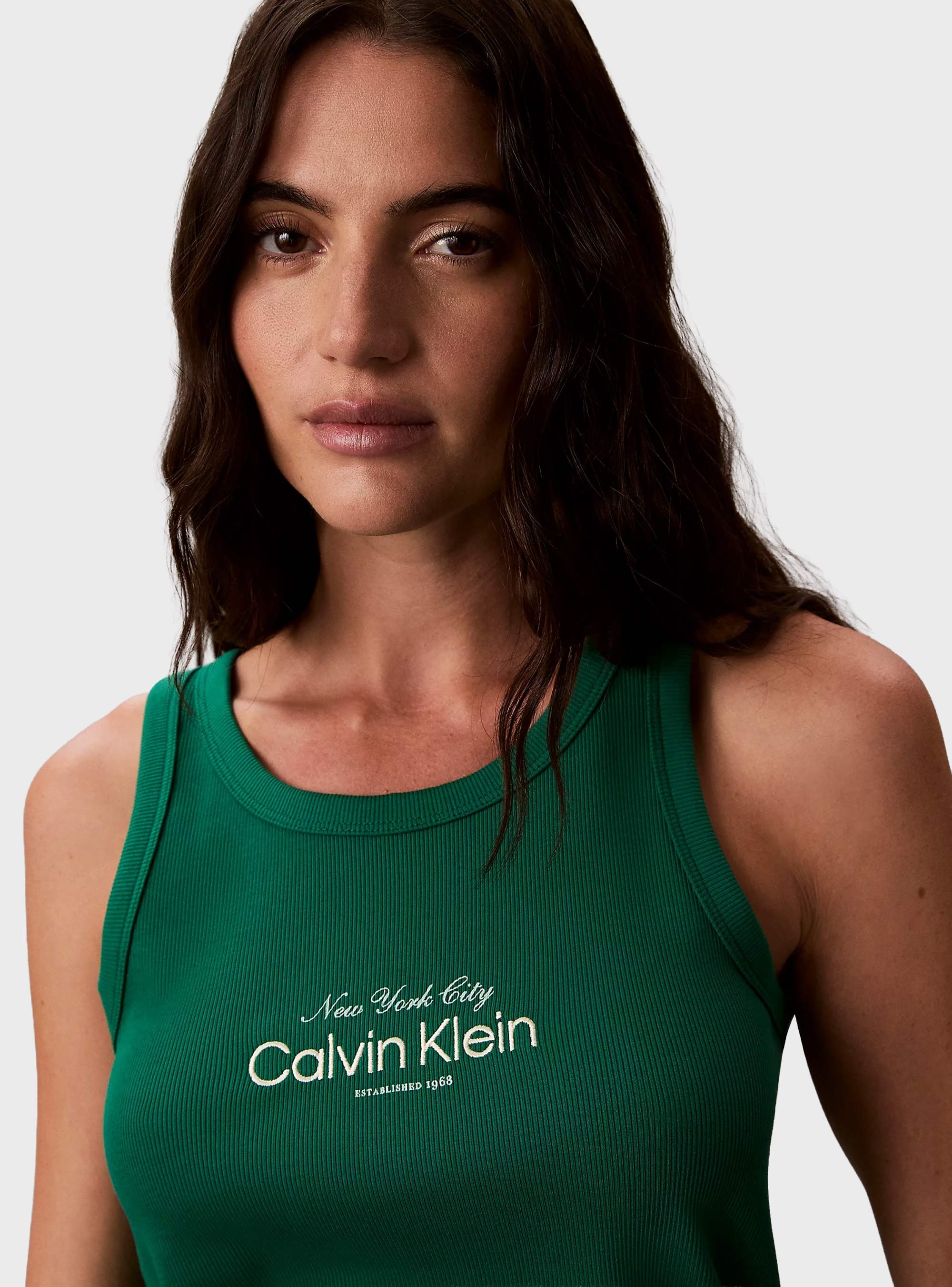 Calvin Klein Slim Ribbed Cotton Tank Top - Green