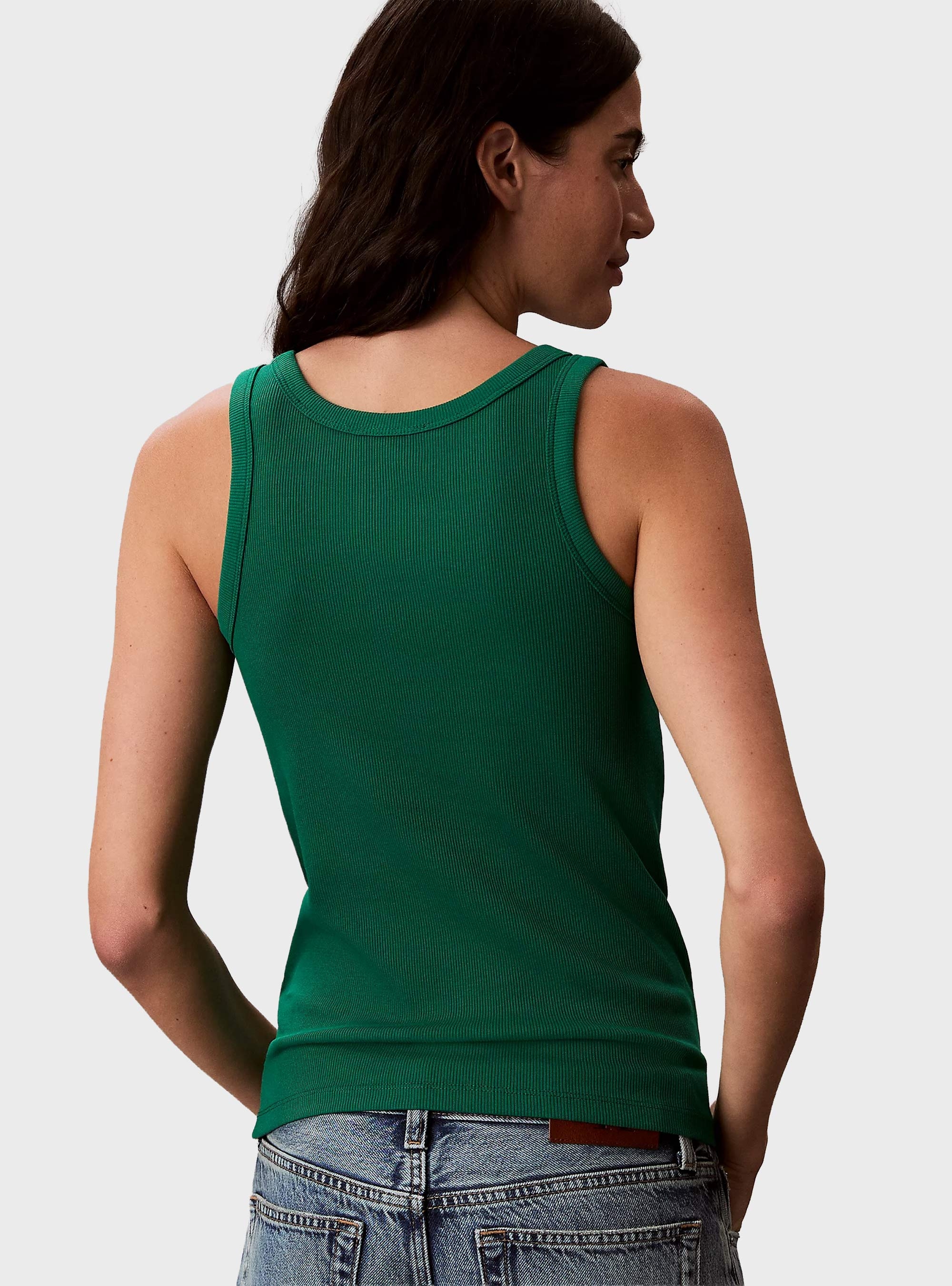 Calvin Klein Slim Ribbed Cotton Tank Top - Green