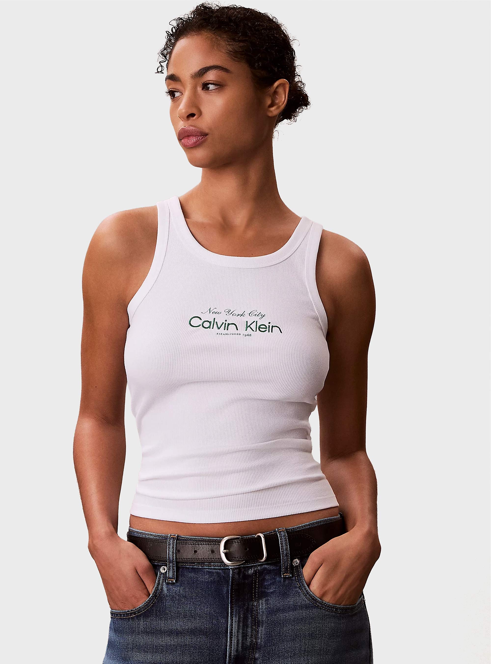 Calvin Klein Slim Ribbed Cotton Tank Top - White