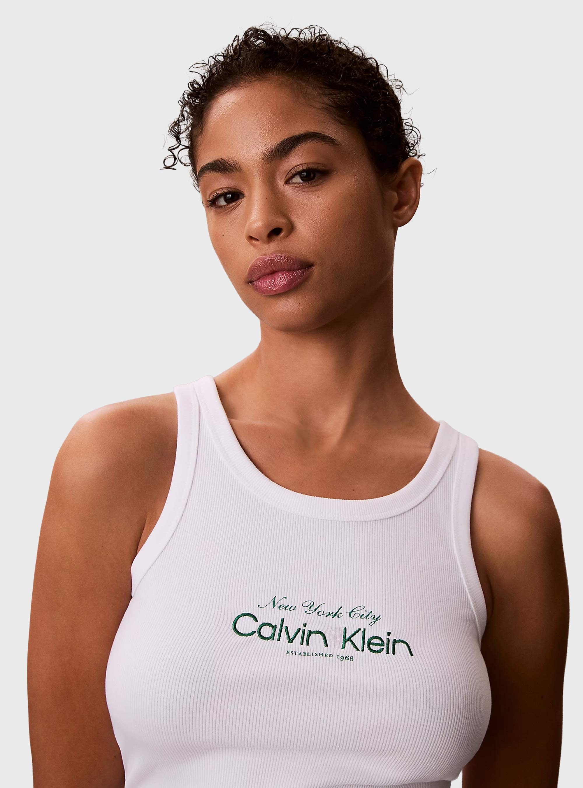 Calvin Klein Slim Ribbed Cotton Tank Top - White